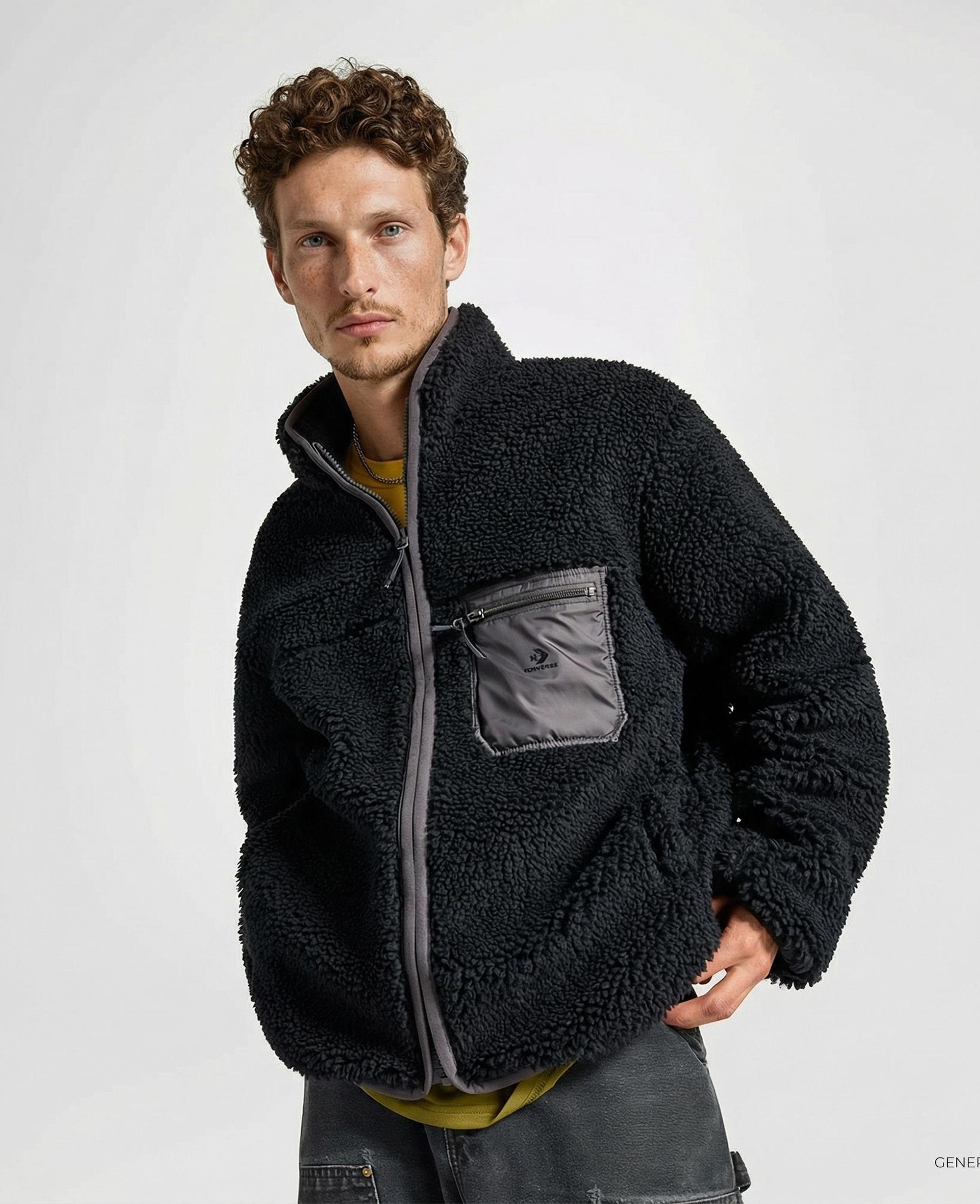 Converse Erkek Dik Yaka Çift Taraflı Siyah Mont