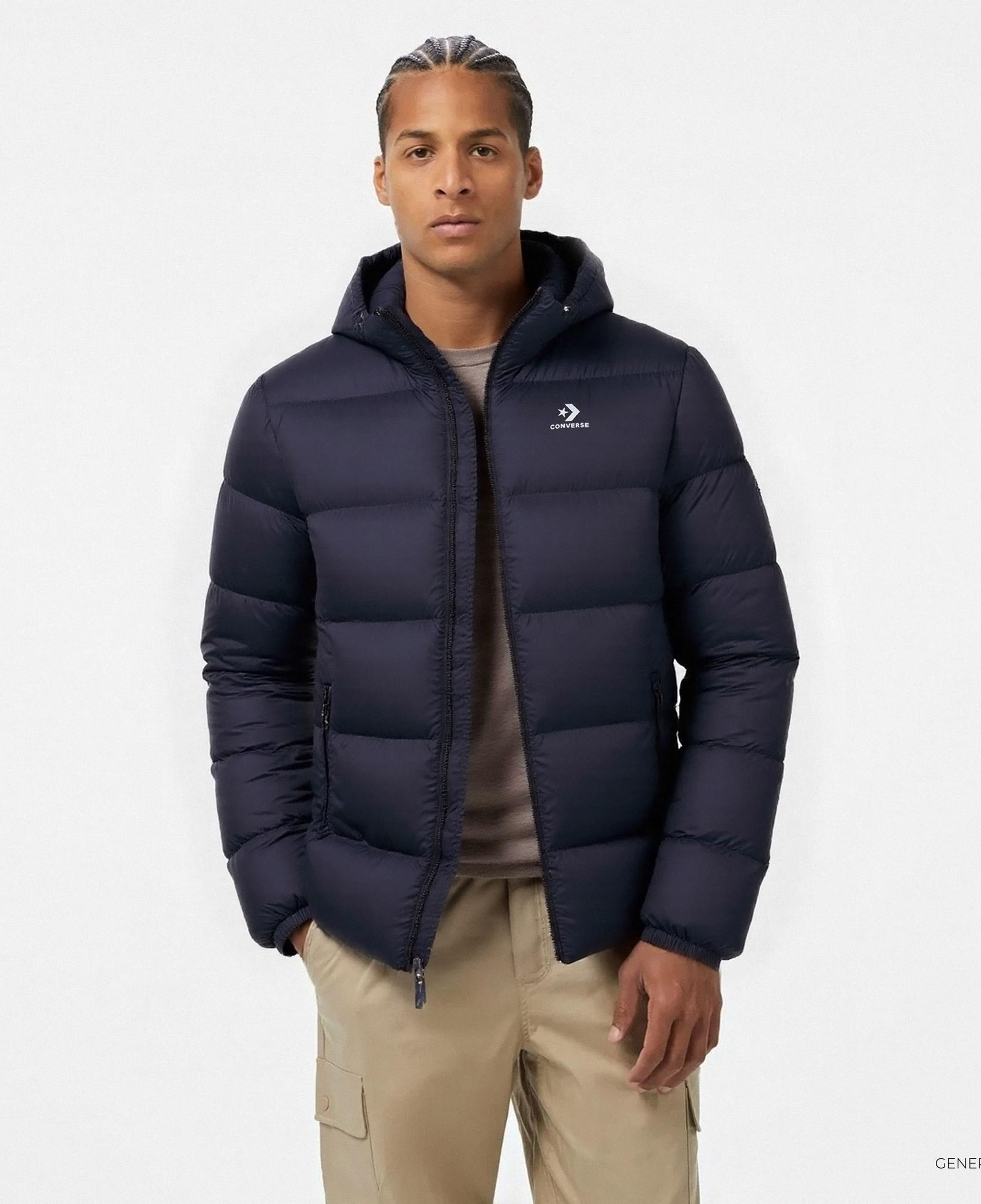 Converse Erkek Kapüşonlu Lacivert Şişme Mont