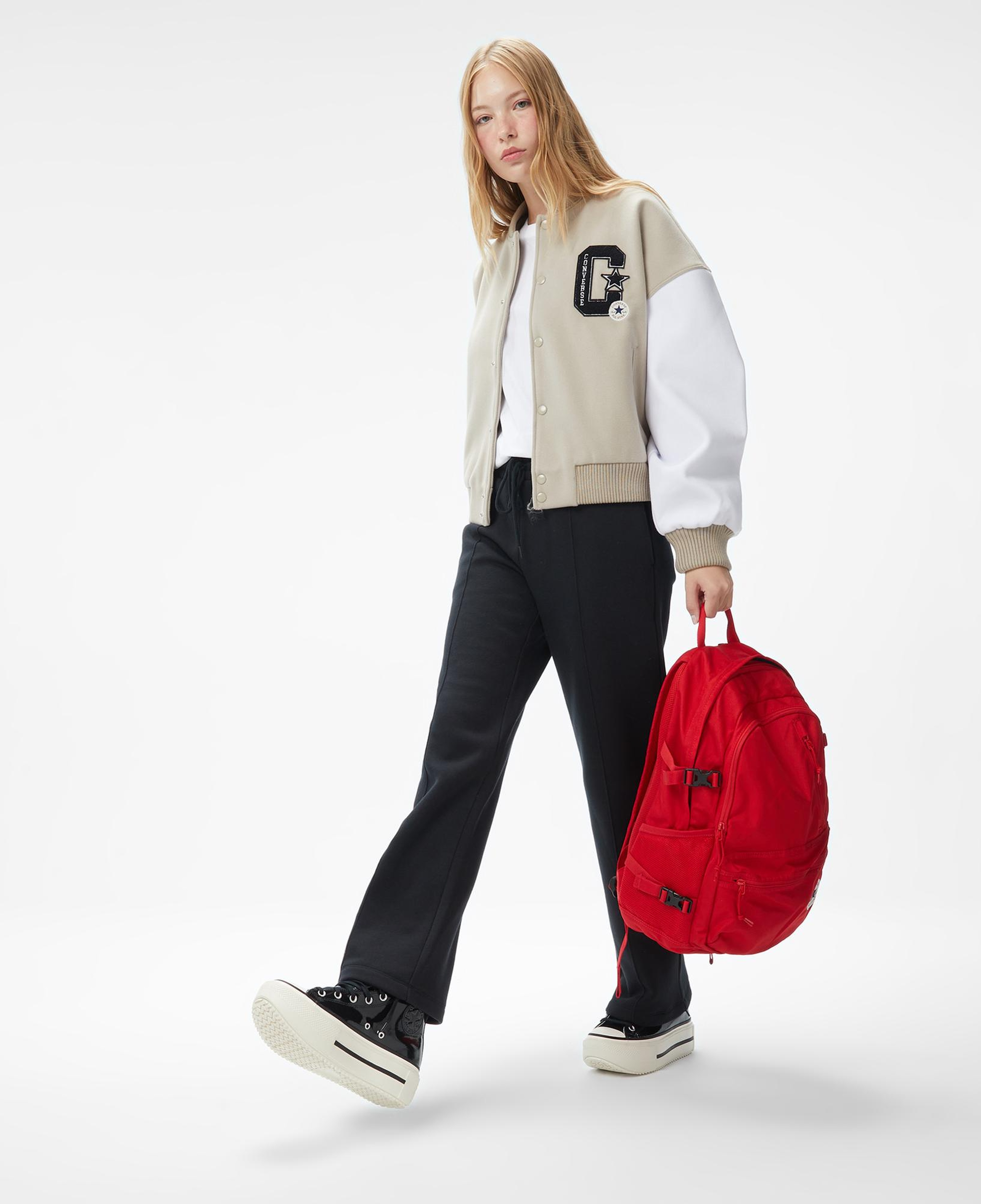 Converse Kadın Dik Yaka Bej Bomber Ceket