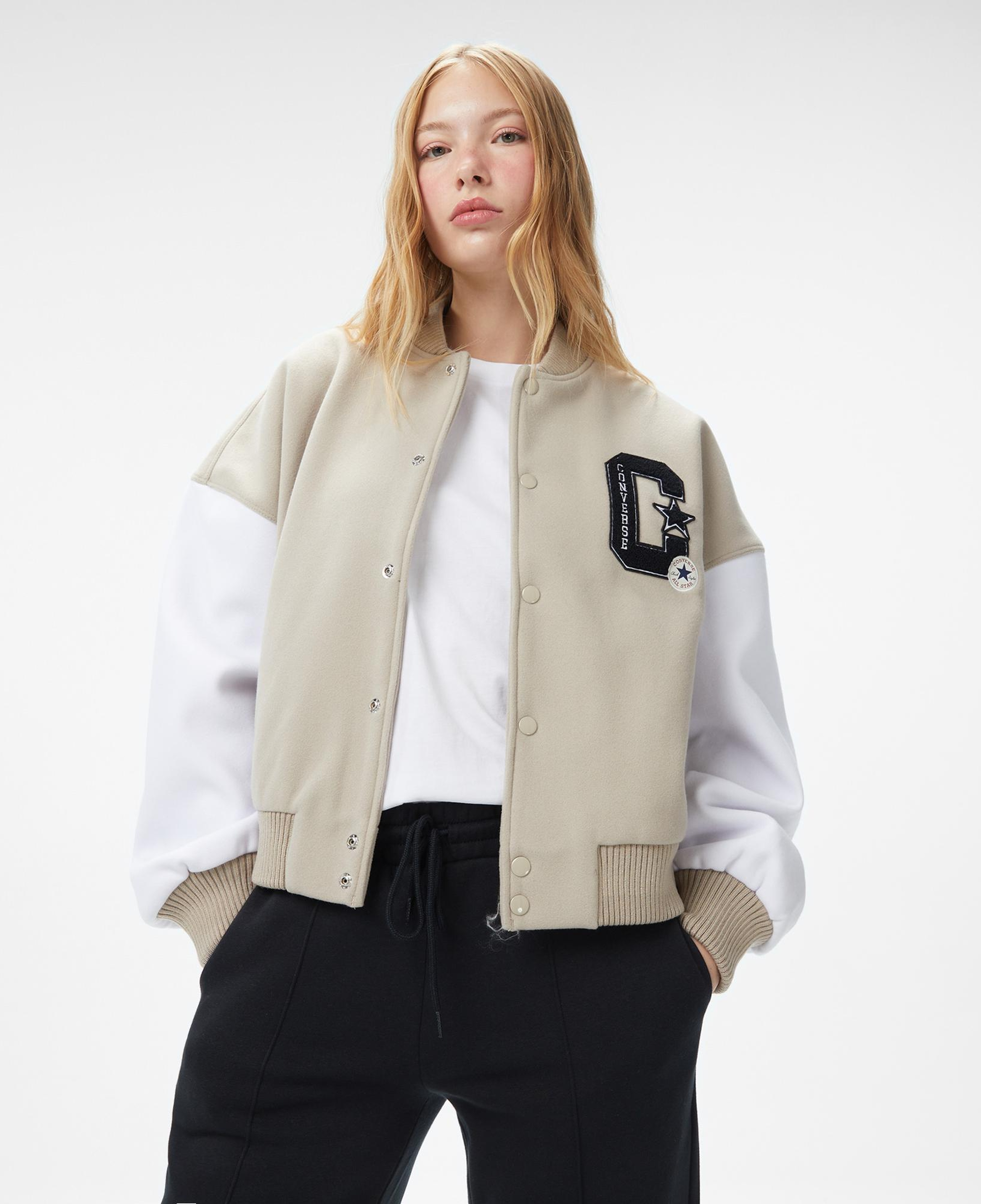 Converse Kadın Dik Yaka Bej Bomber Ceket