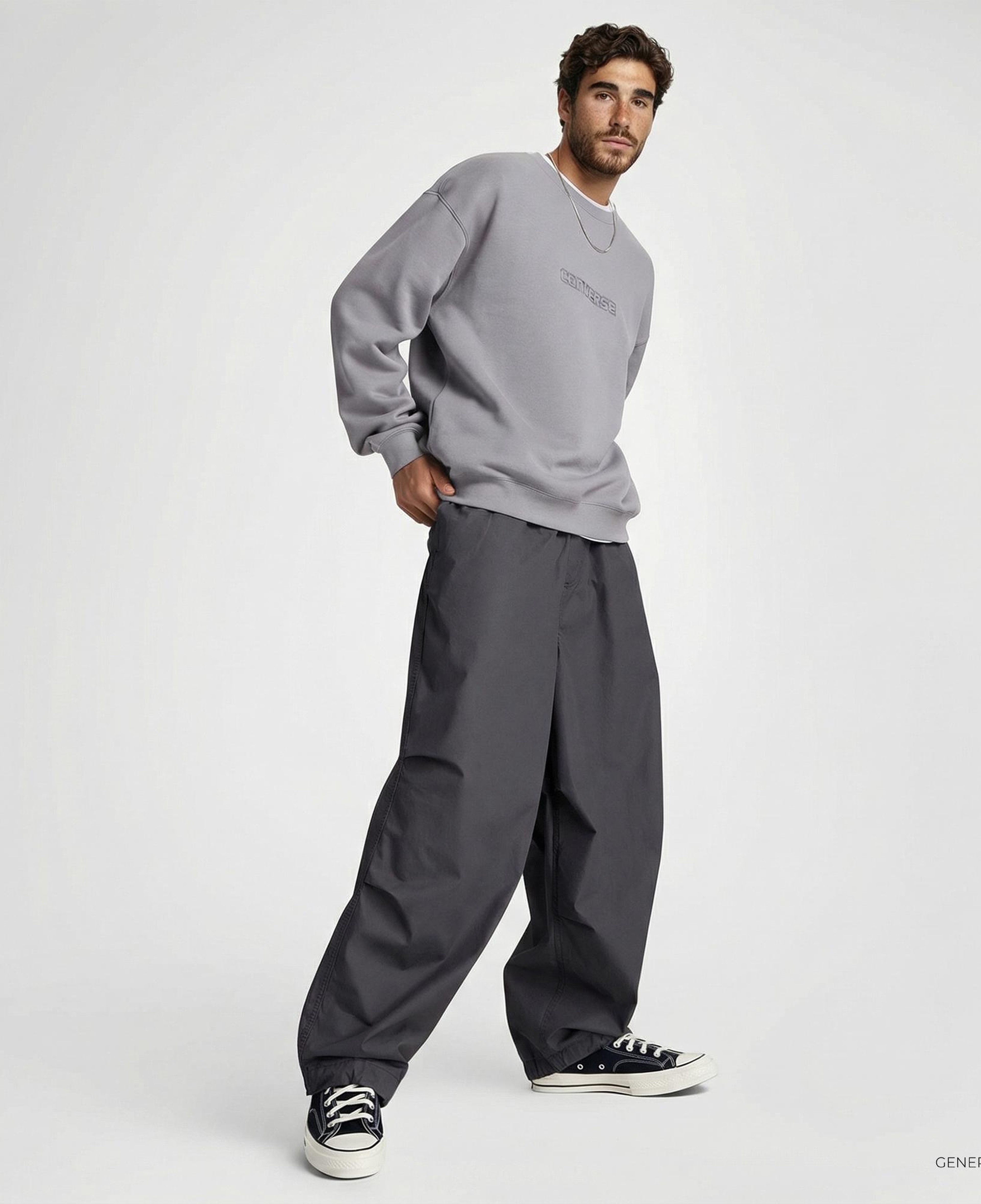 Converse Erkek Loose Fit Baskılı Gri Sweatshirt