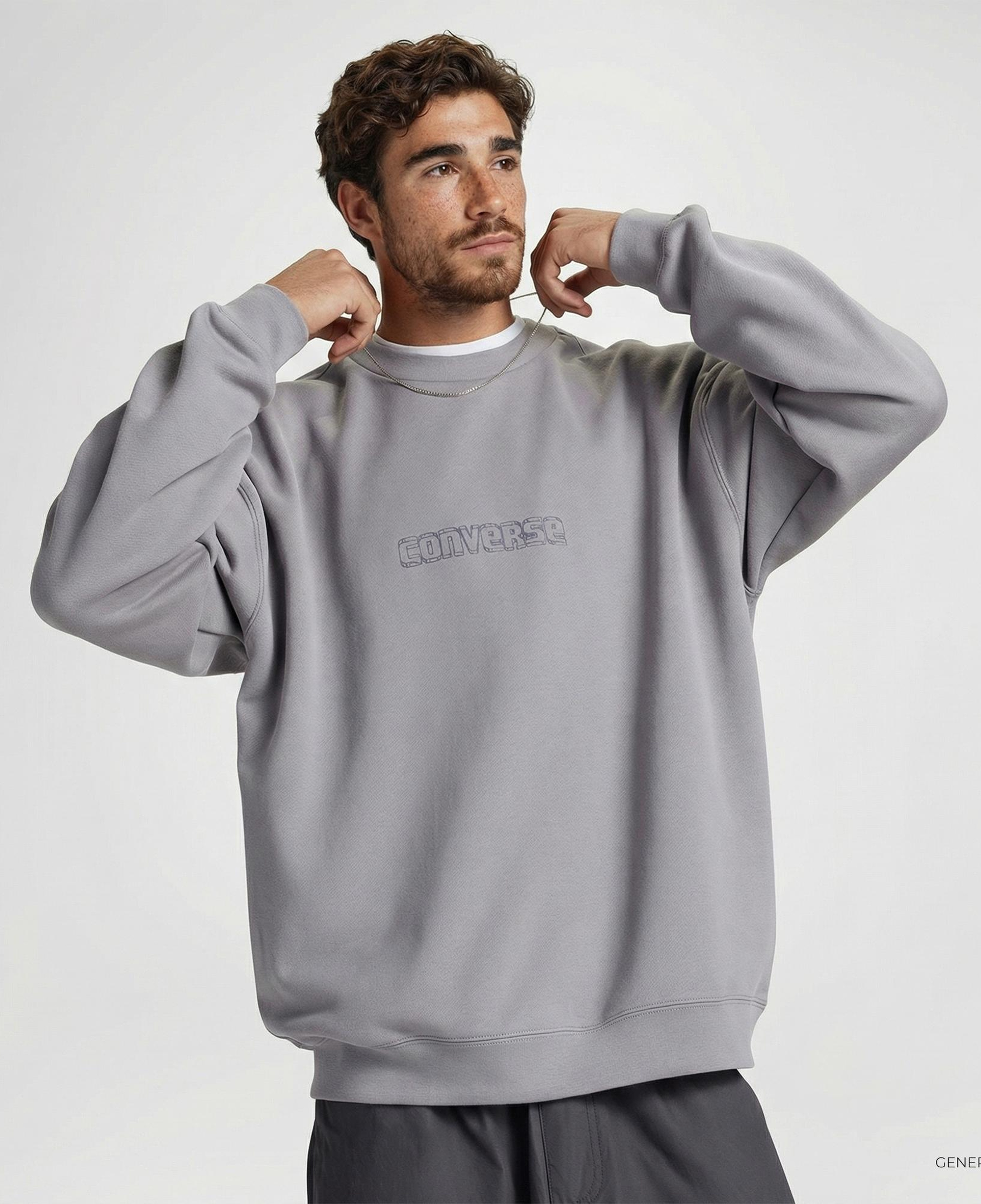 Converse Erkek Loose Fit Baskılı Gri Sweatshirt