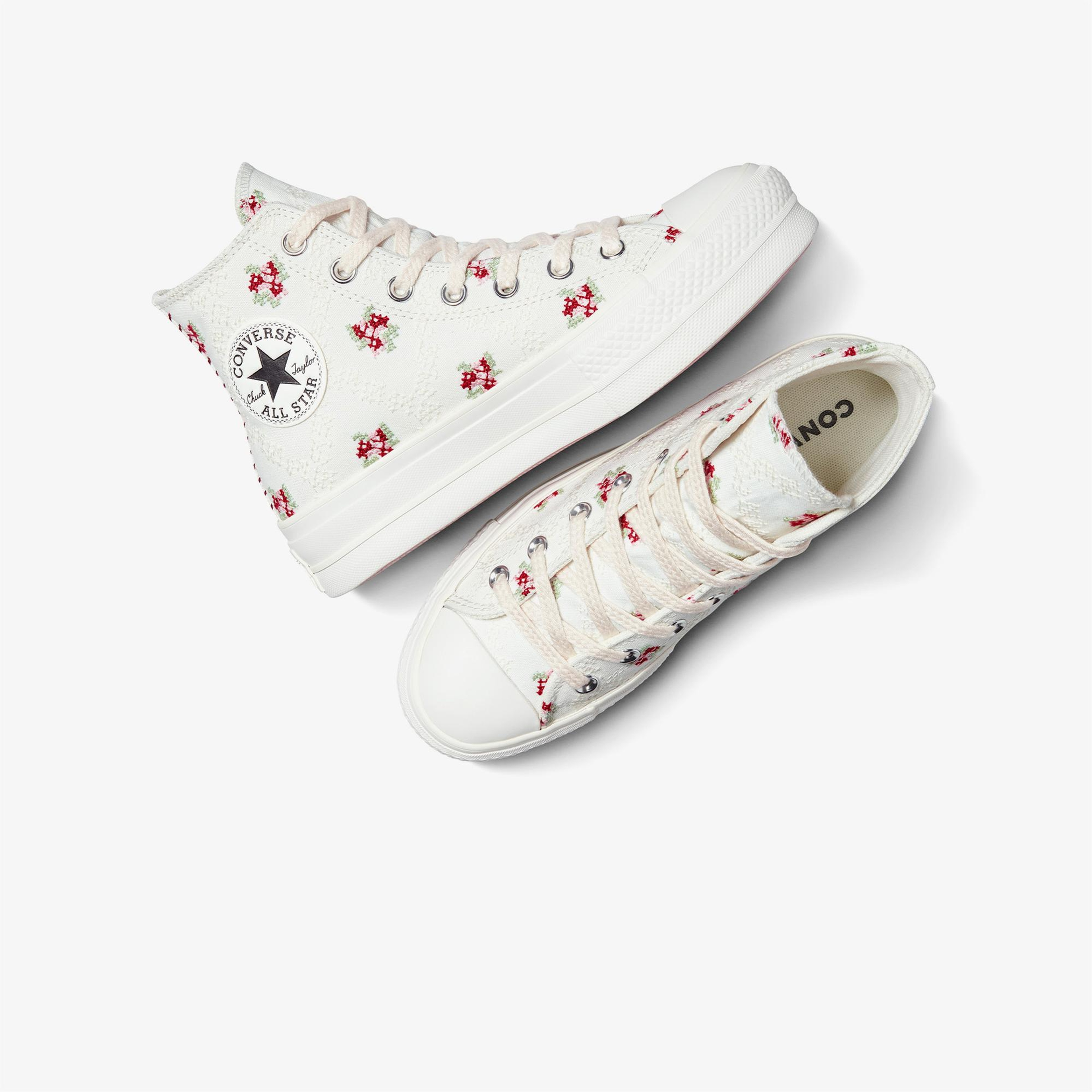 Converse Chuck Taylor All Star Lift Rose Cross Stitch Kadın Beyaz Platform Sneaker