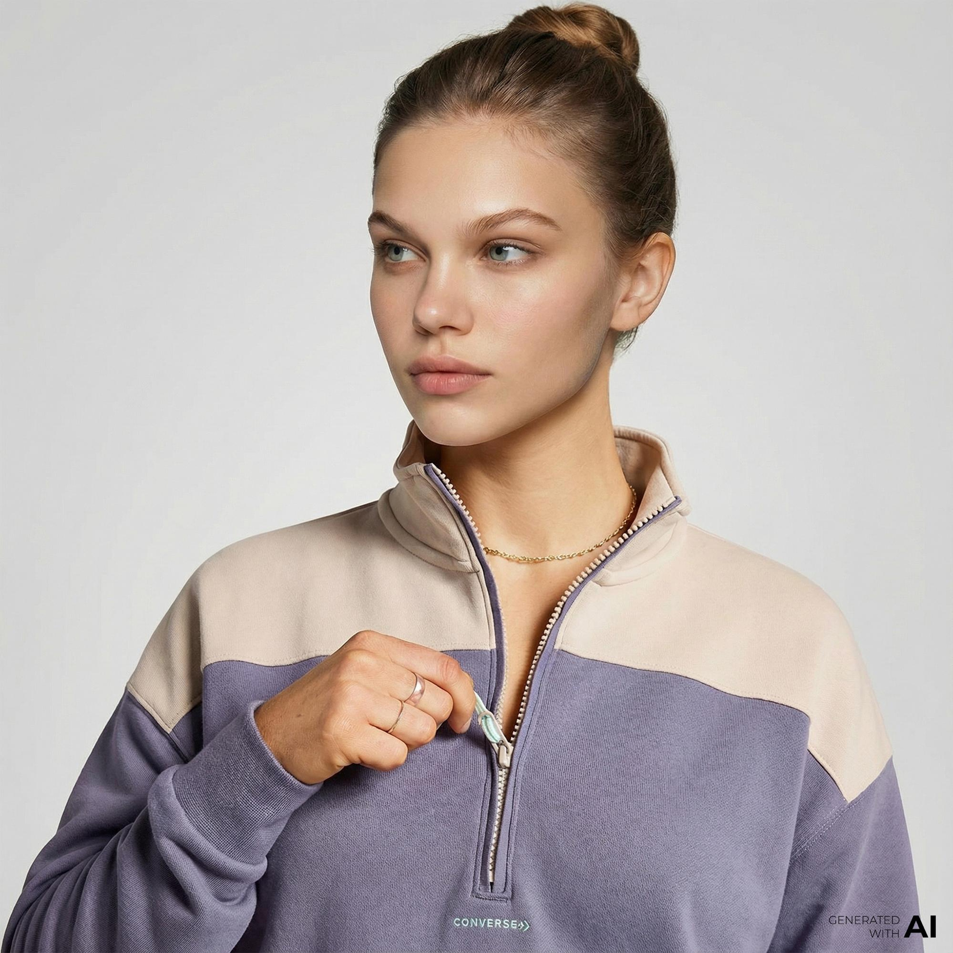 Converse Wordmark 1/2 Zip Kadın Mor Sweatshirt