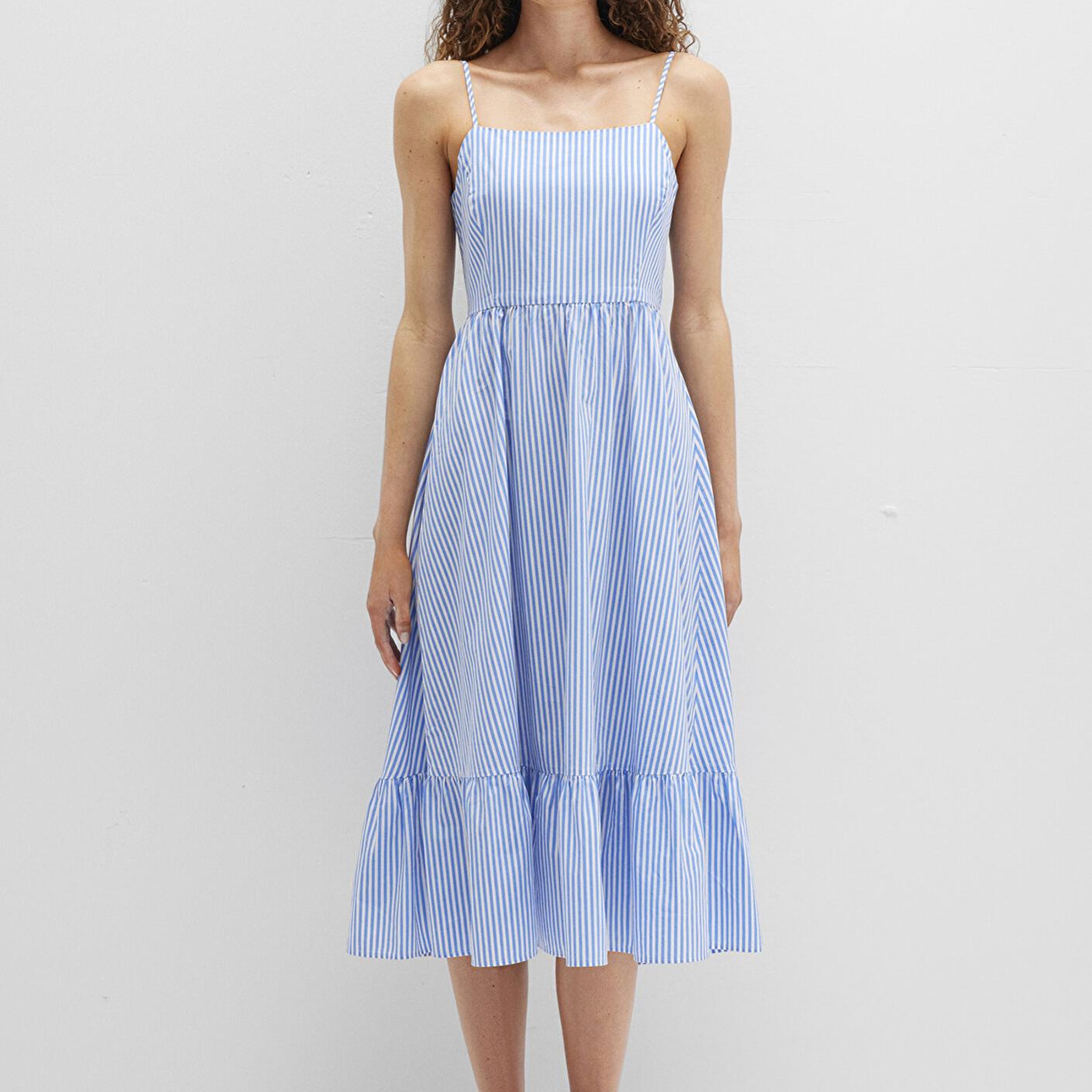 Mavi Fiyonk Detaylı Çizgili Mavi Elbise 1310795-86599