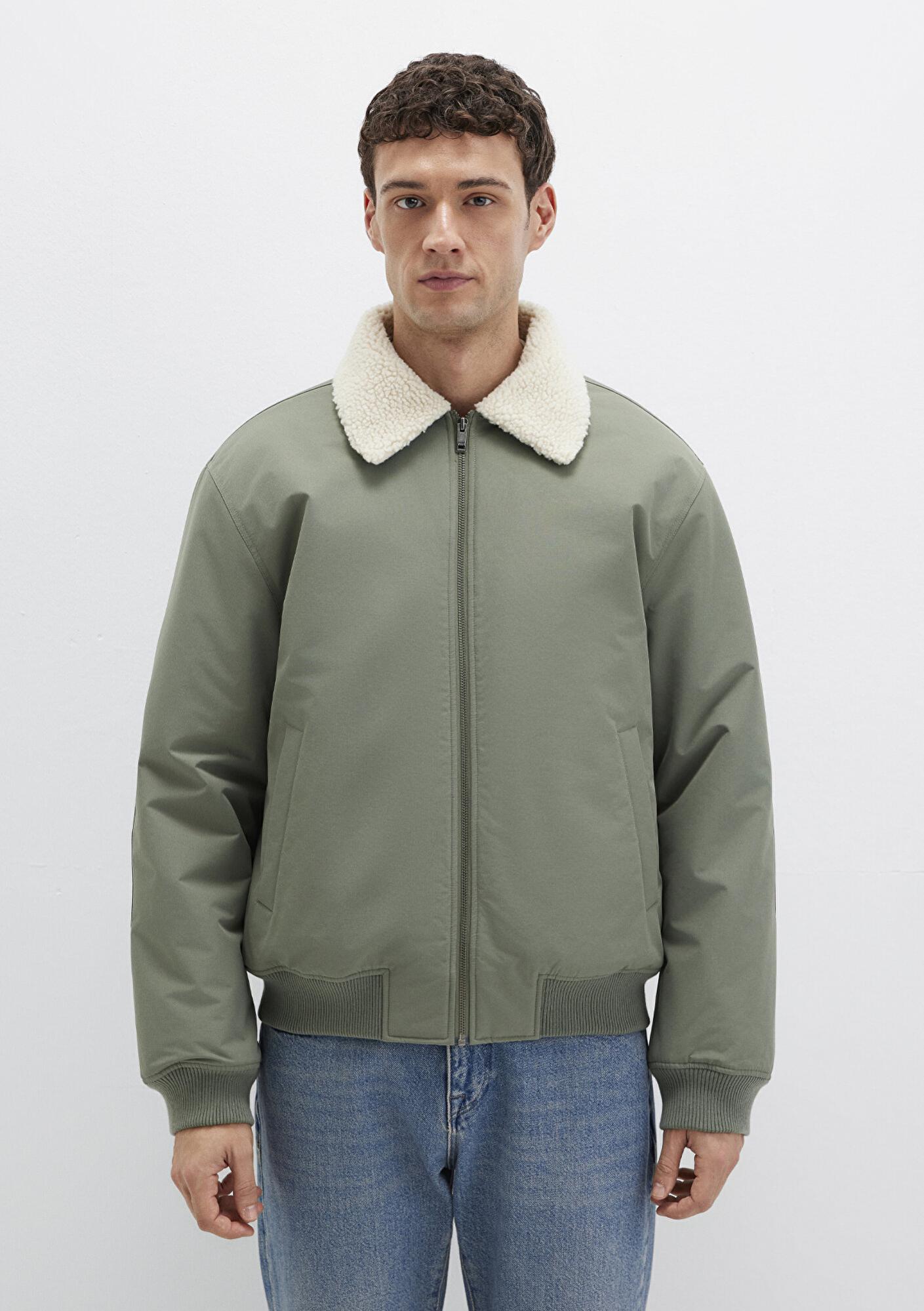 Mavi Suni Kürk Detaylı Haki Ceket Loose Fit / Bol Rahat Kesim 0110665-80692