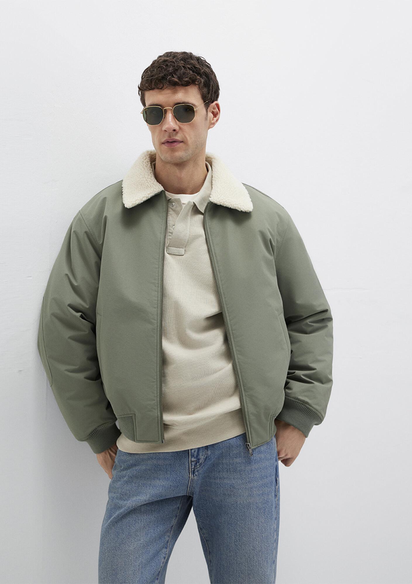 Mavi Suni Kürk Detaylı Haki Ceket Loose Fit / Bol Rahat Kesim 0110665-80692