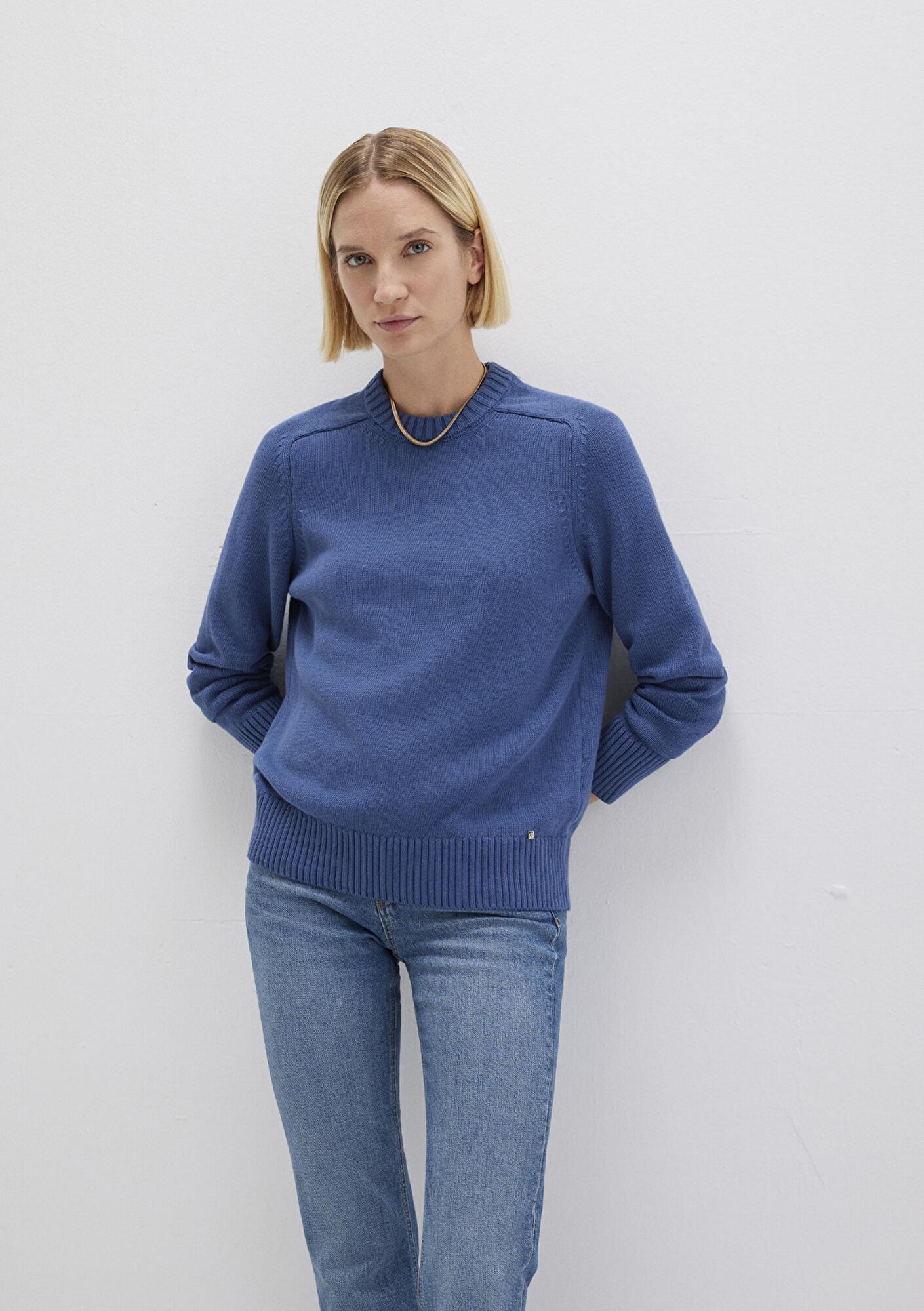 Mavi İpek Karışımlı Bisiklet Yaka Mavi Kazak Regular Fit / Normal Kesim 1710726-70719