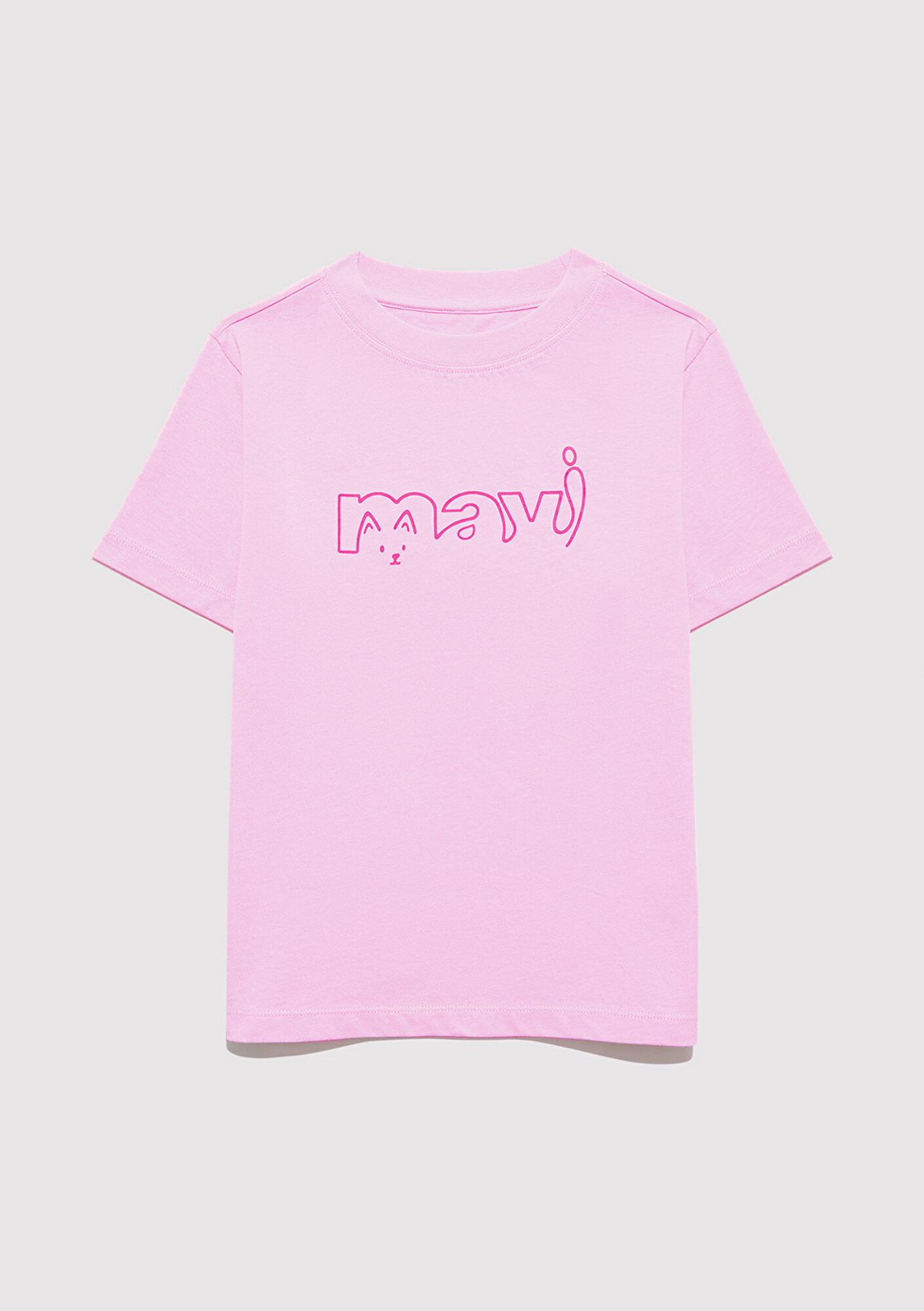 Mavi Mavi Logo Kedi Baskılı Pembe Tişört Regular Fit / Normal Kesim 7610338-70973