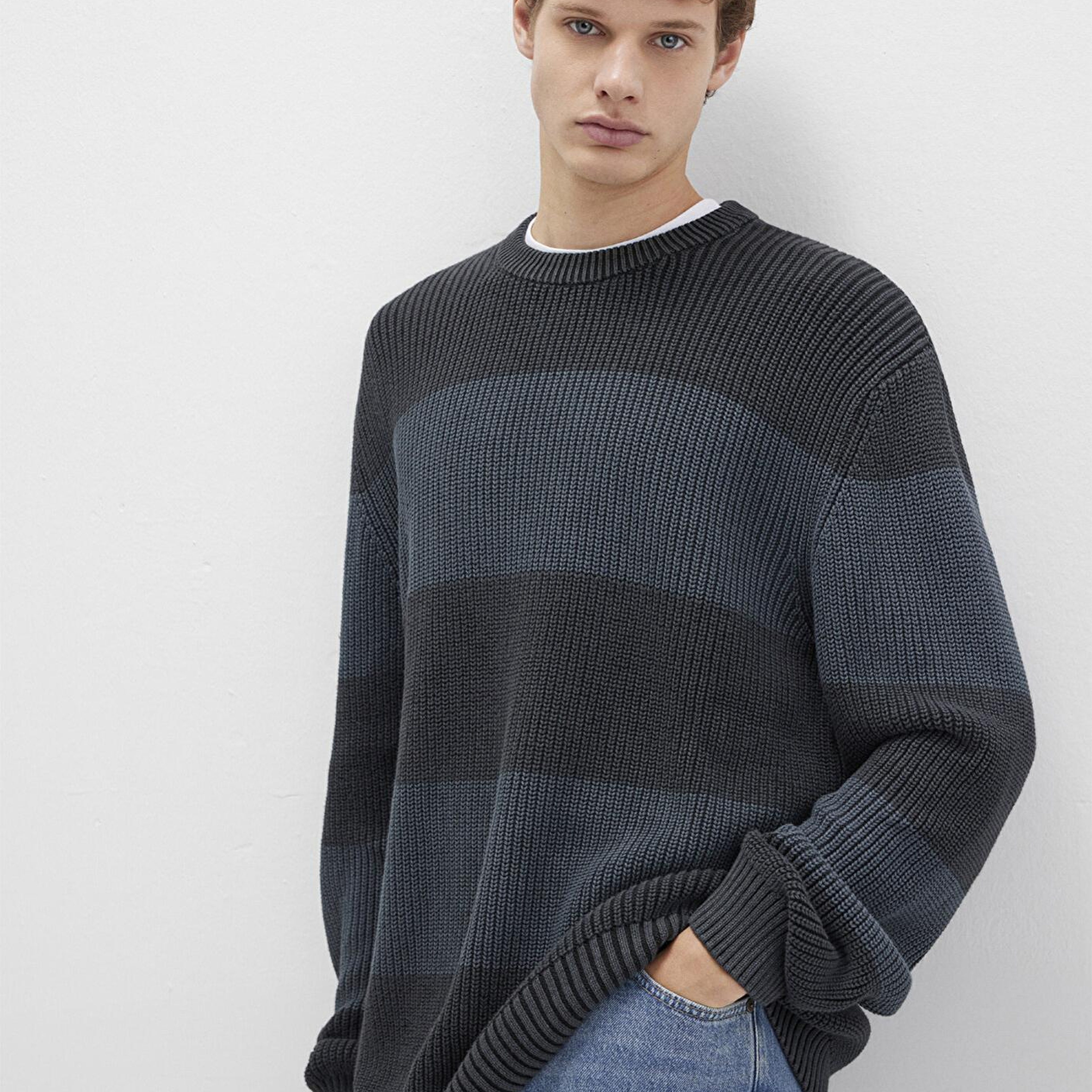 Mavi Blok Renkli Antrasit Kazak Regular Fit / Normal Kesim 0710290-70090