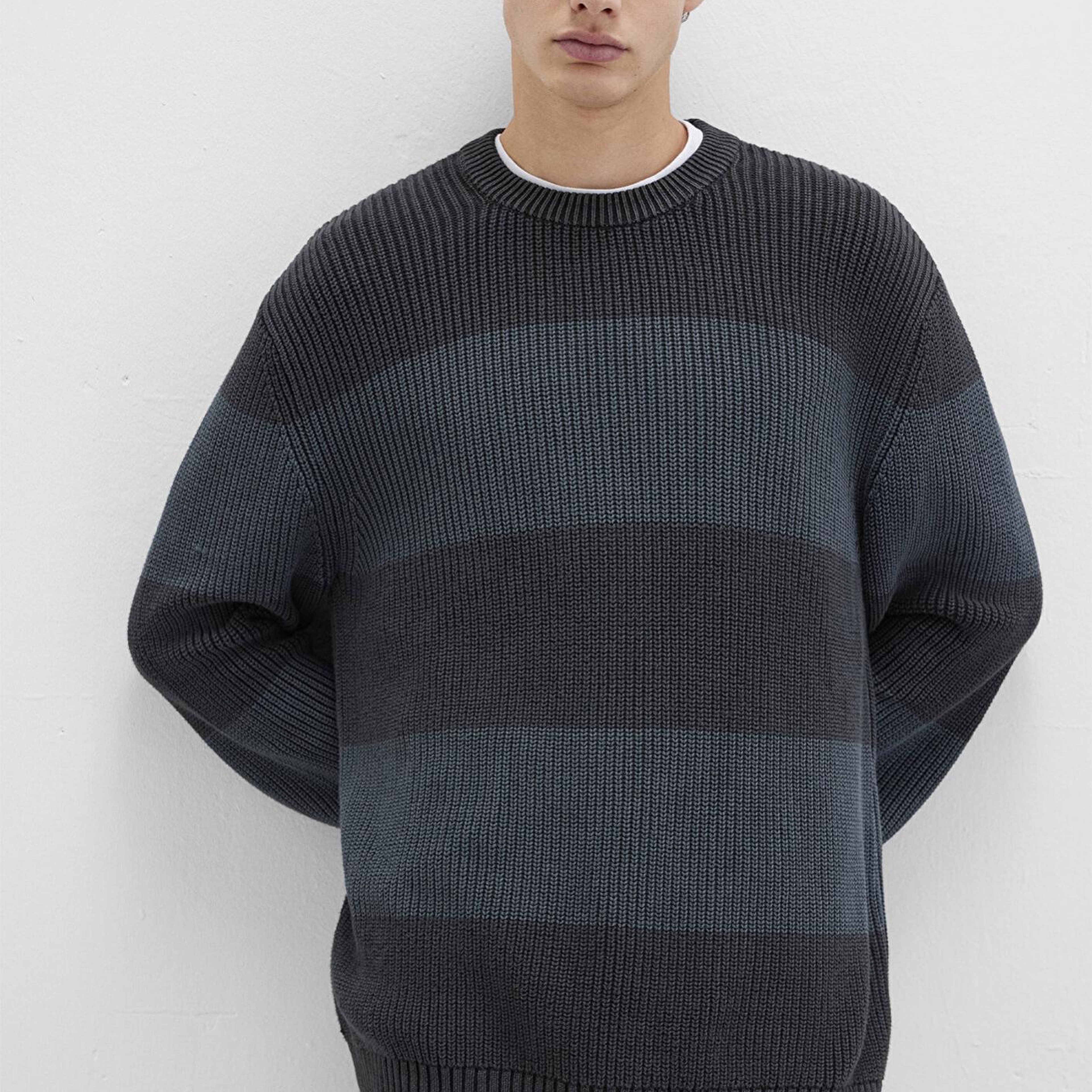 Mavi Blok Renkli Antrasit Kazak Regular Fit / Normal Kesim 0710290-70090