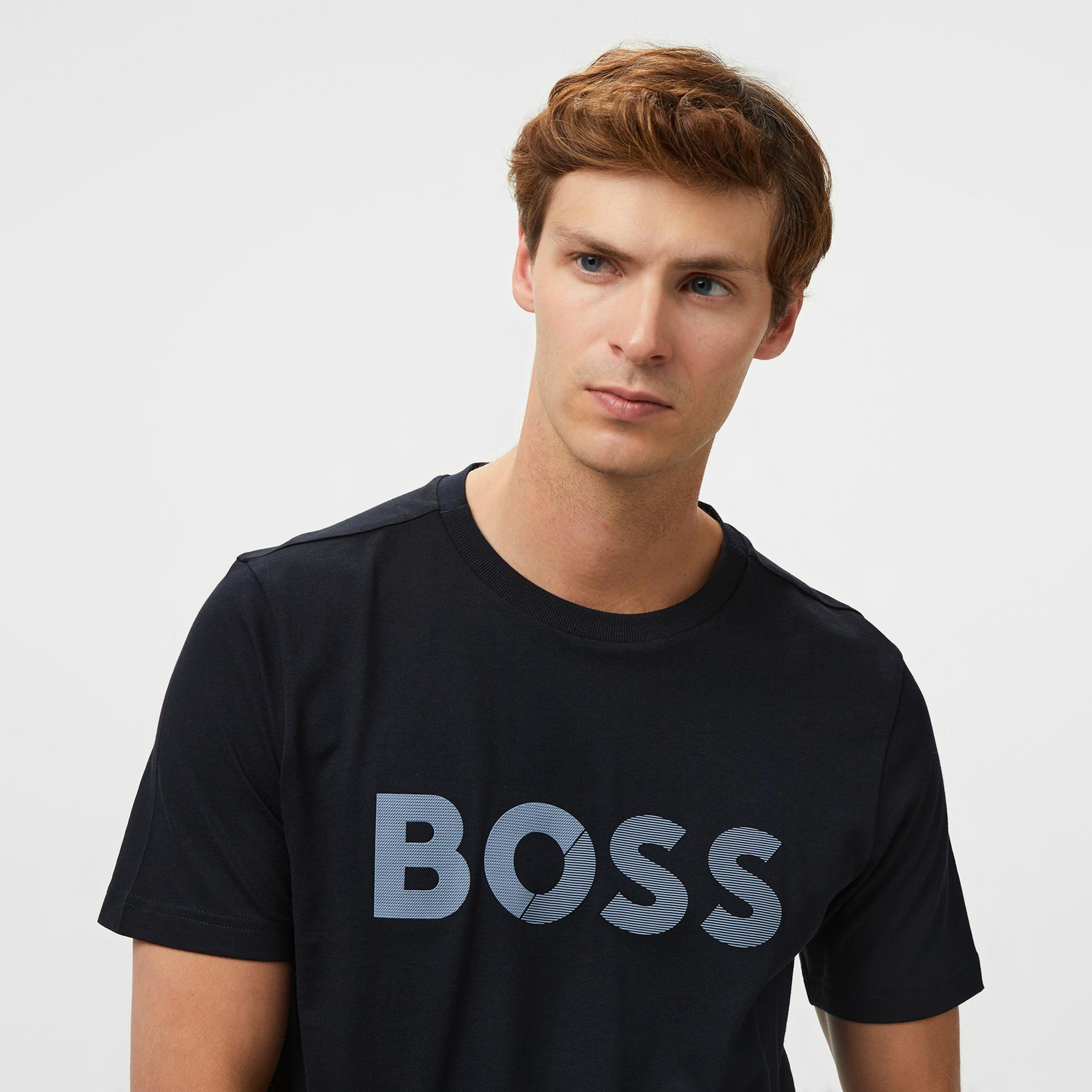 Boss Tape Logo Erkek Mavi T-Shirt