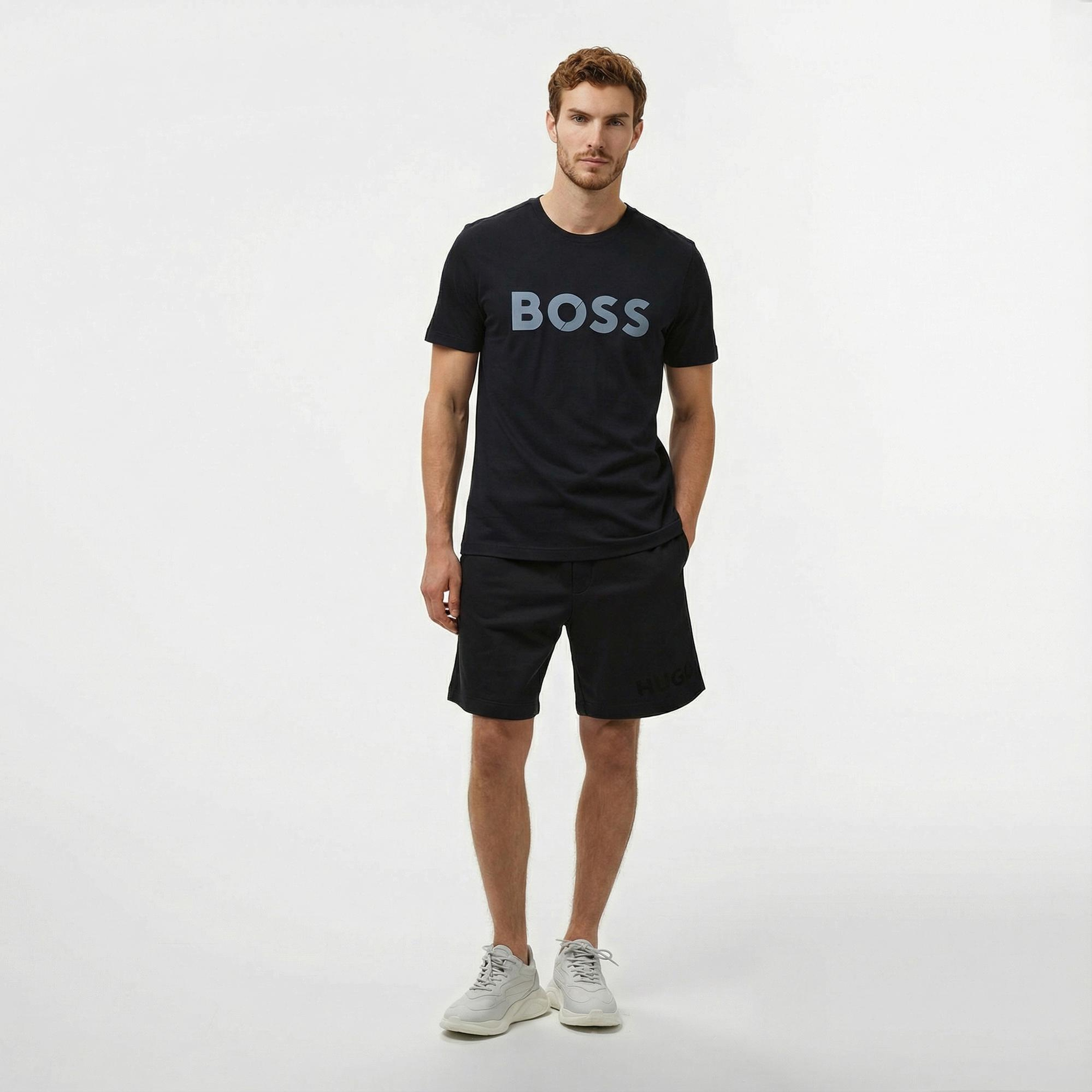 Boss Tape Logo Erkek Mavi T-Shirt
