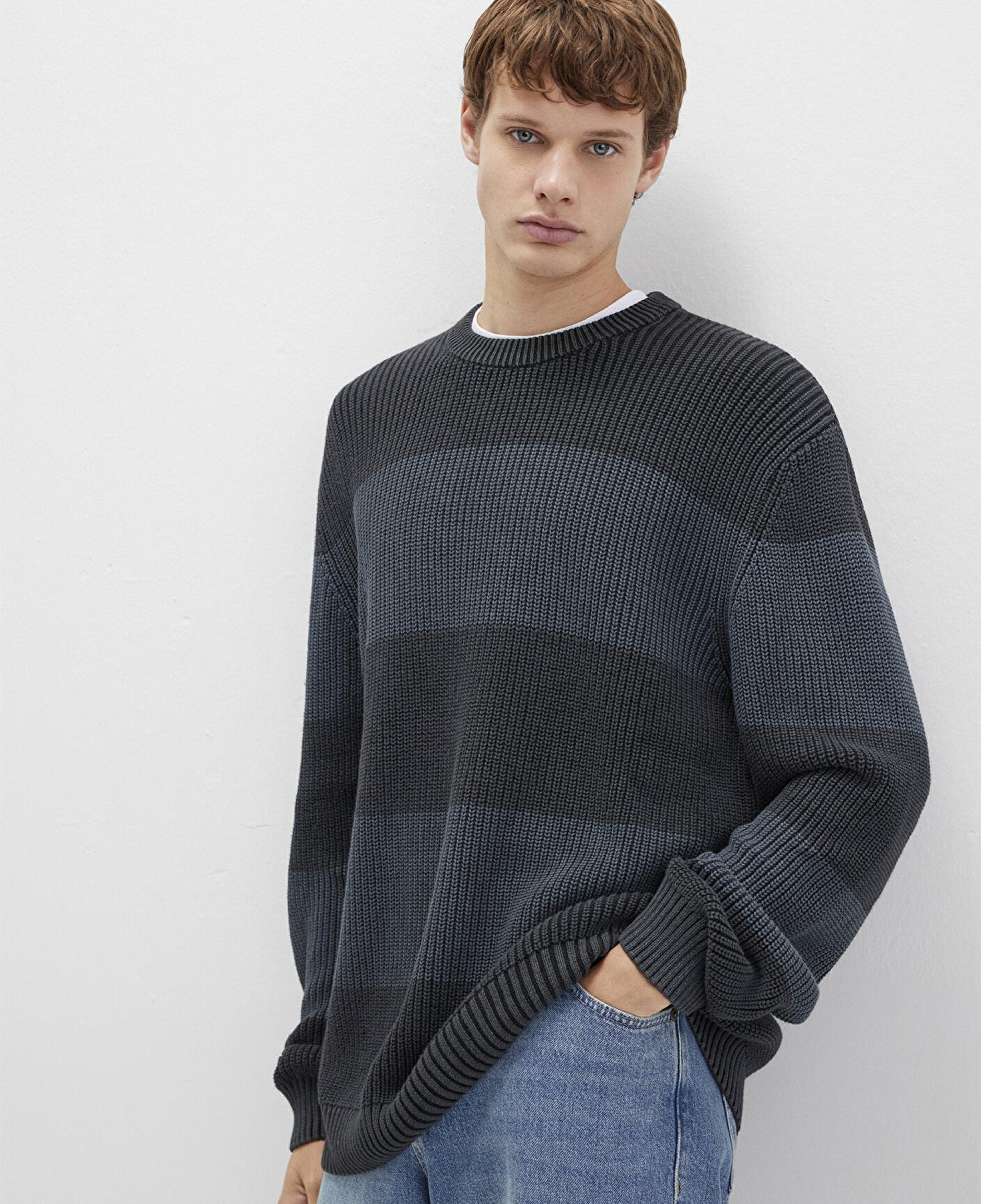 Mavi Blok Renkli Antrasit Kazak Regular Fit / Normal Kesim 0710290-70090