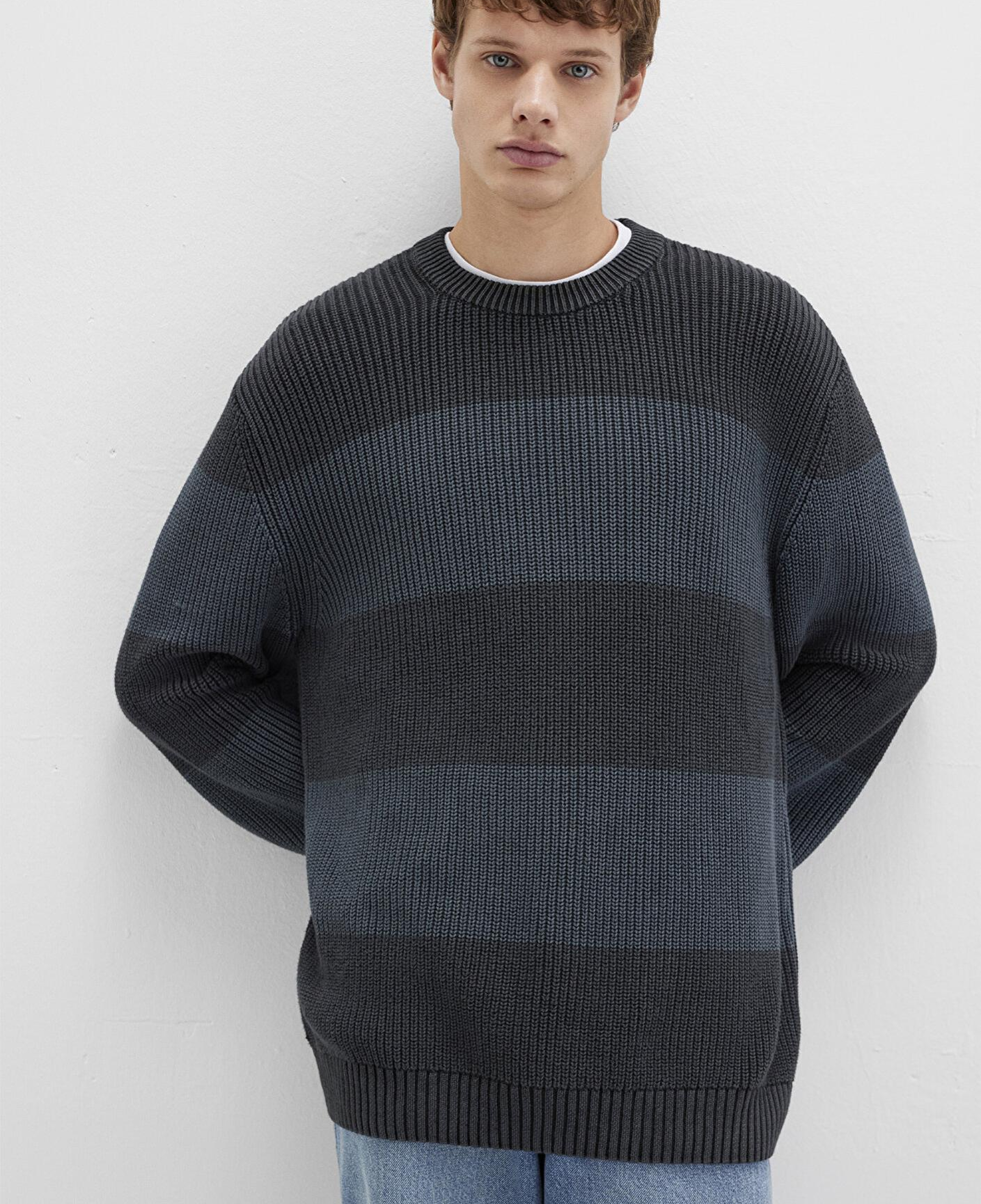 Mavi Blok Renkli Antrasit Kazak Regular Fit / Normal Kesim 0710290-70090