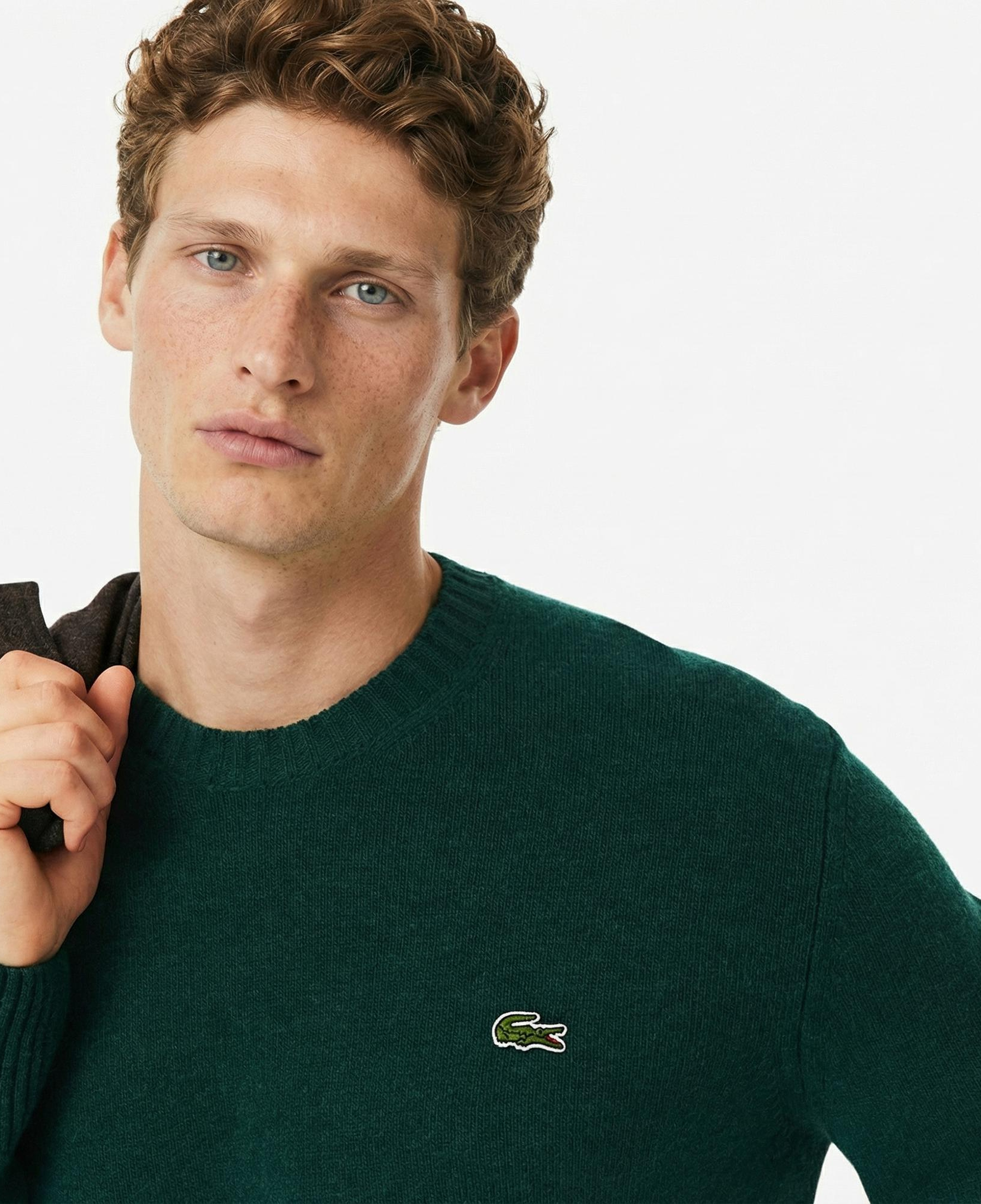 Lacoste Erkek Classic Fit Bisiklet Yaka Koyu Yeşil Kazak