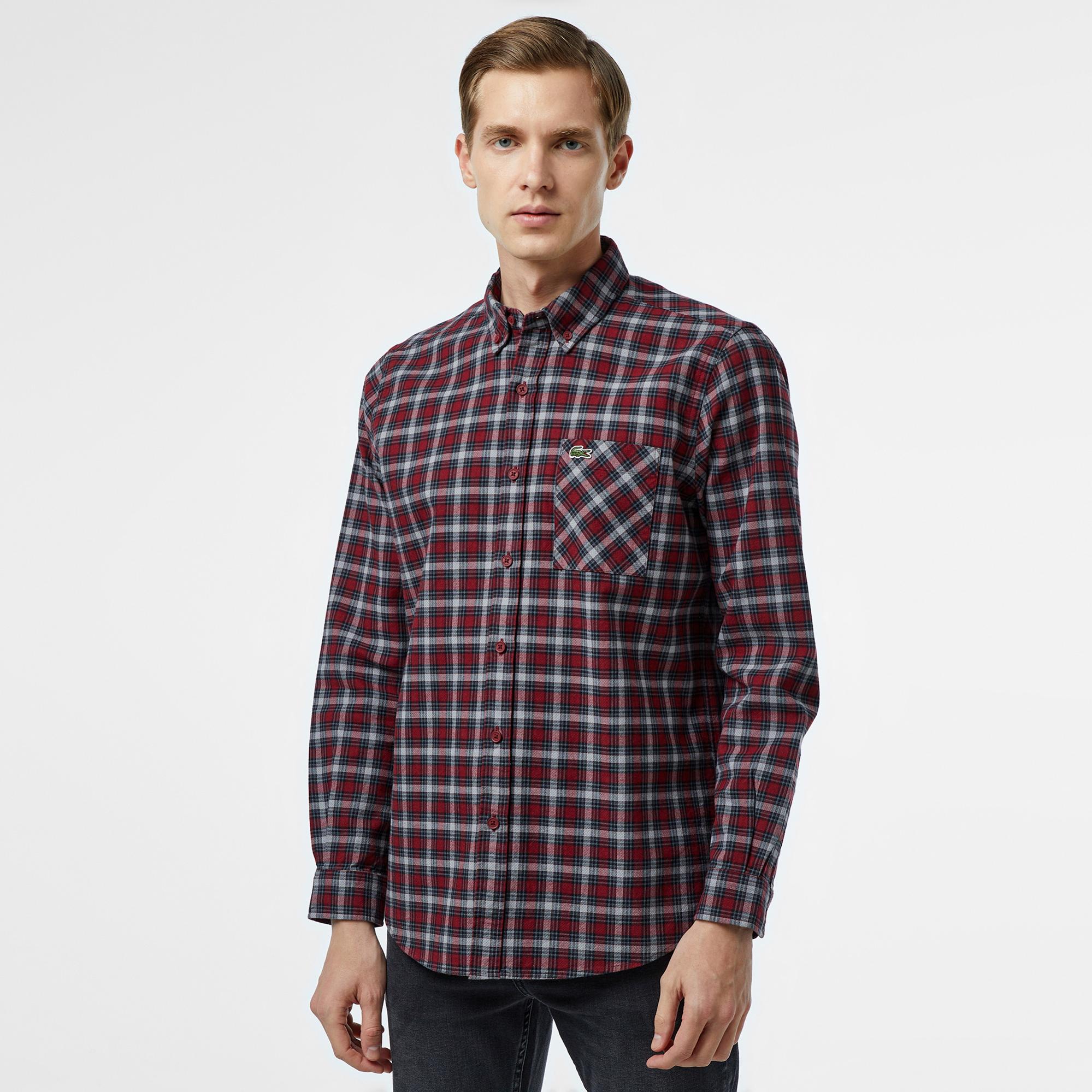 Lacoste Erkek Regular Fit Ekose Bordo Gömlek