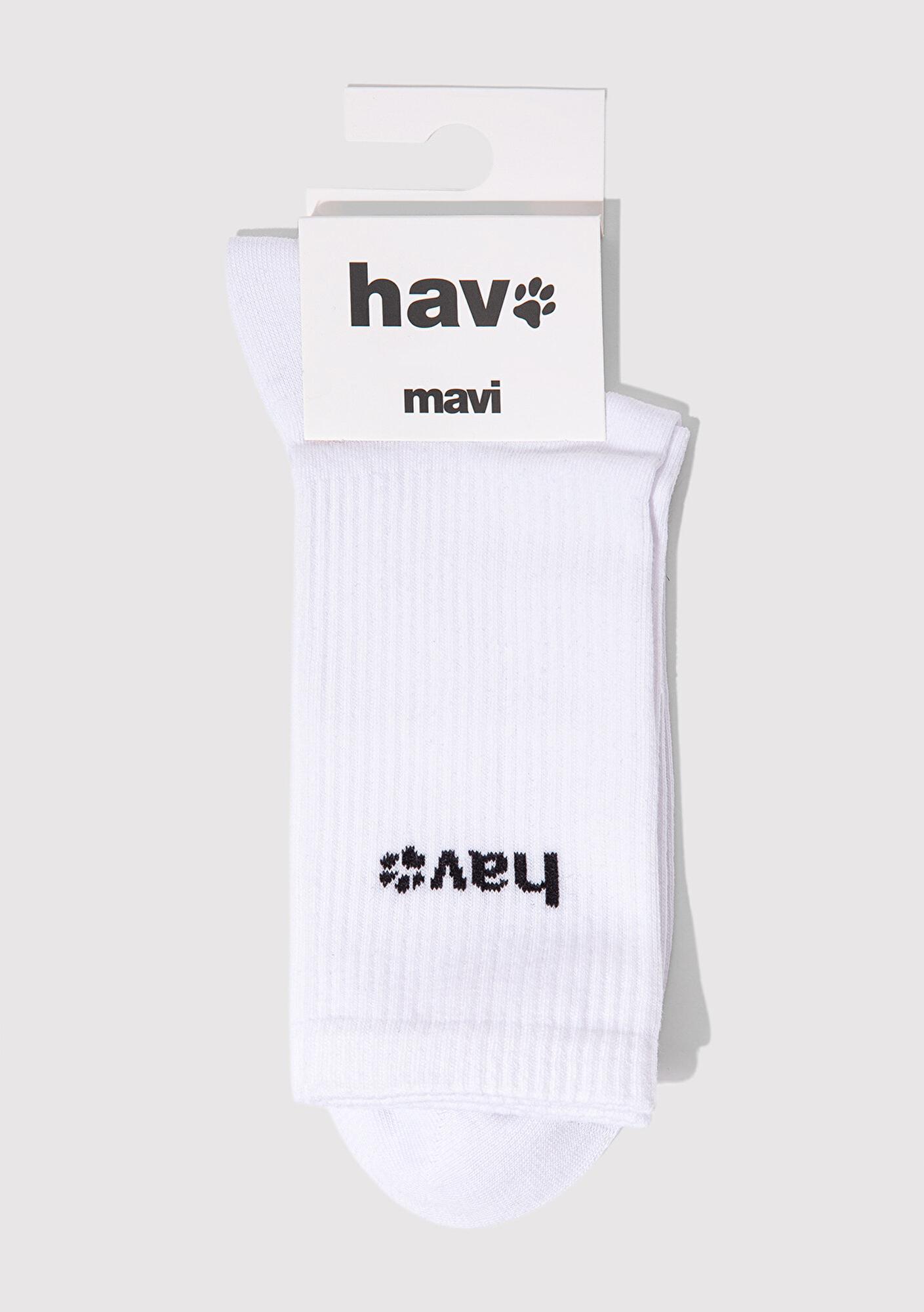 Mavi Hav Baskılı Beyaz Soket Çorap 0912075-620