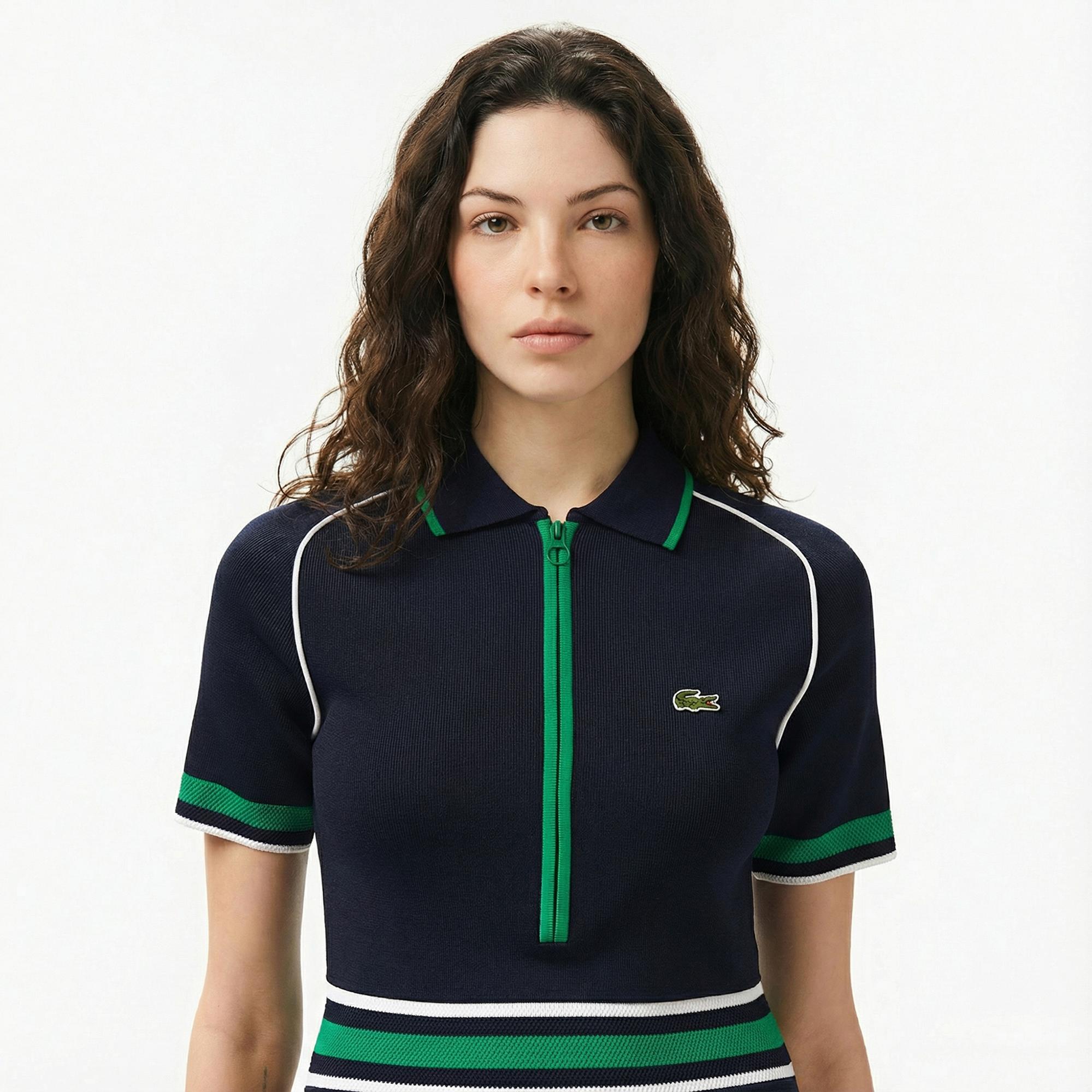 Lacoste Kadın Classic Fit Kısa Kollu Polo Yaka Renk Bloklu Lacivert Elbise