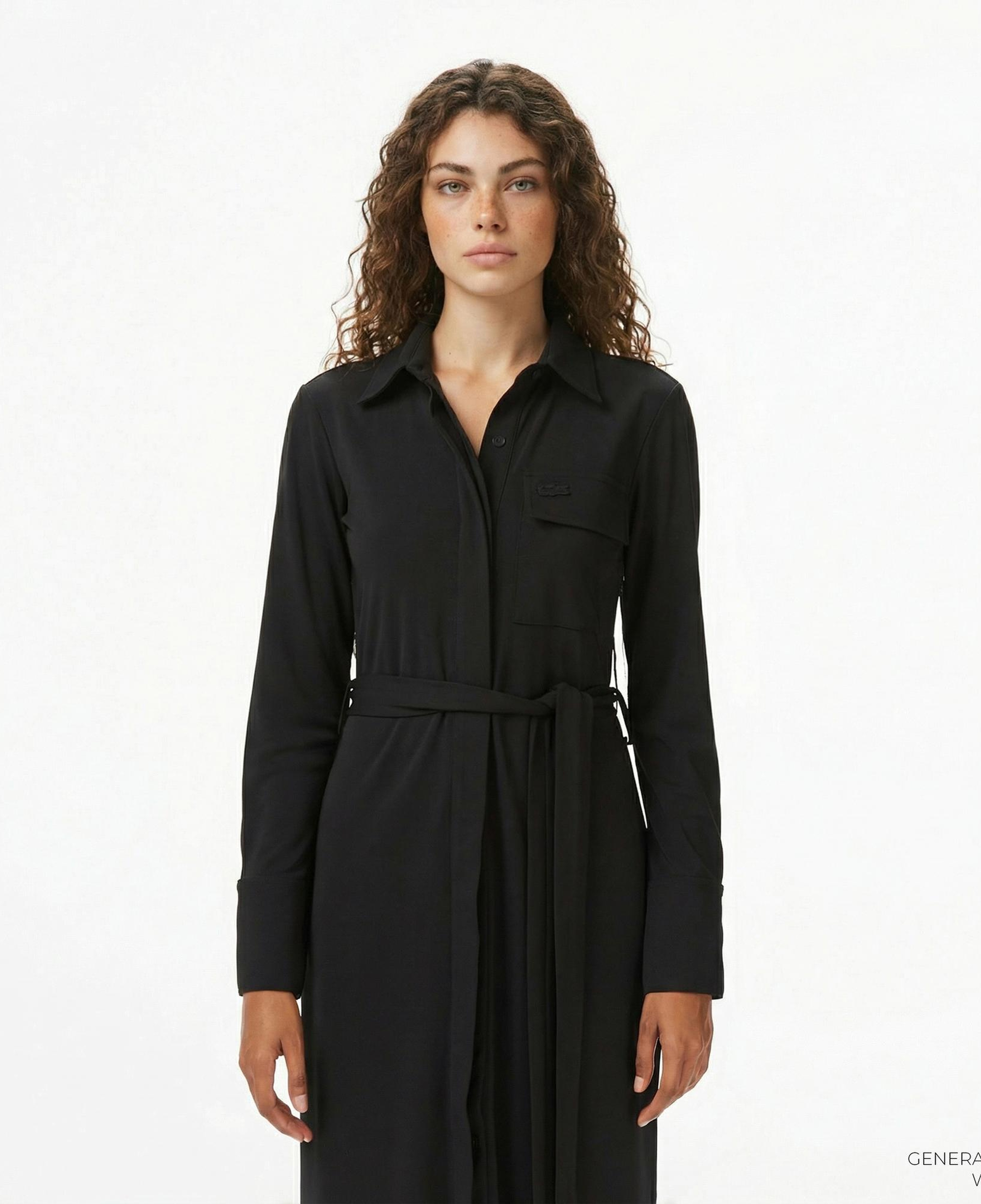 Lacoste Kadın Slim Fit Uzun Kollu Siyah Elbise