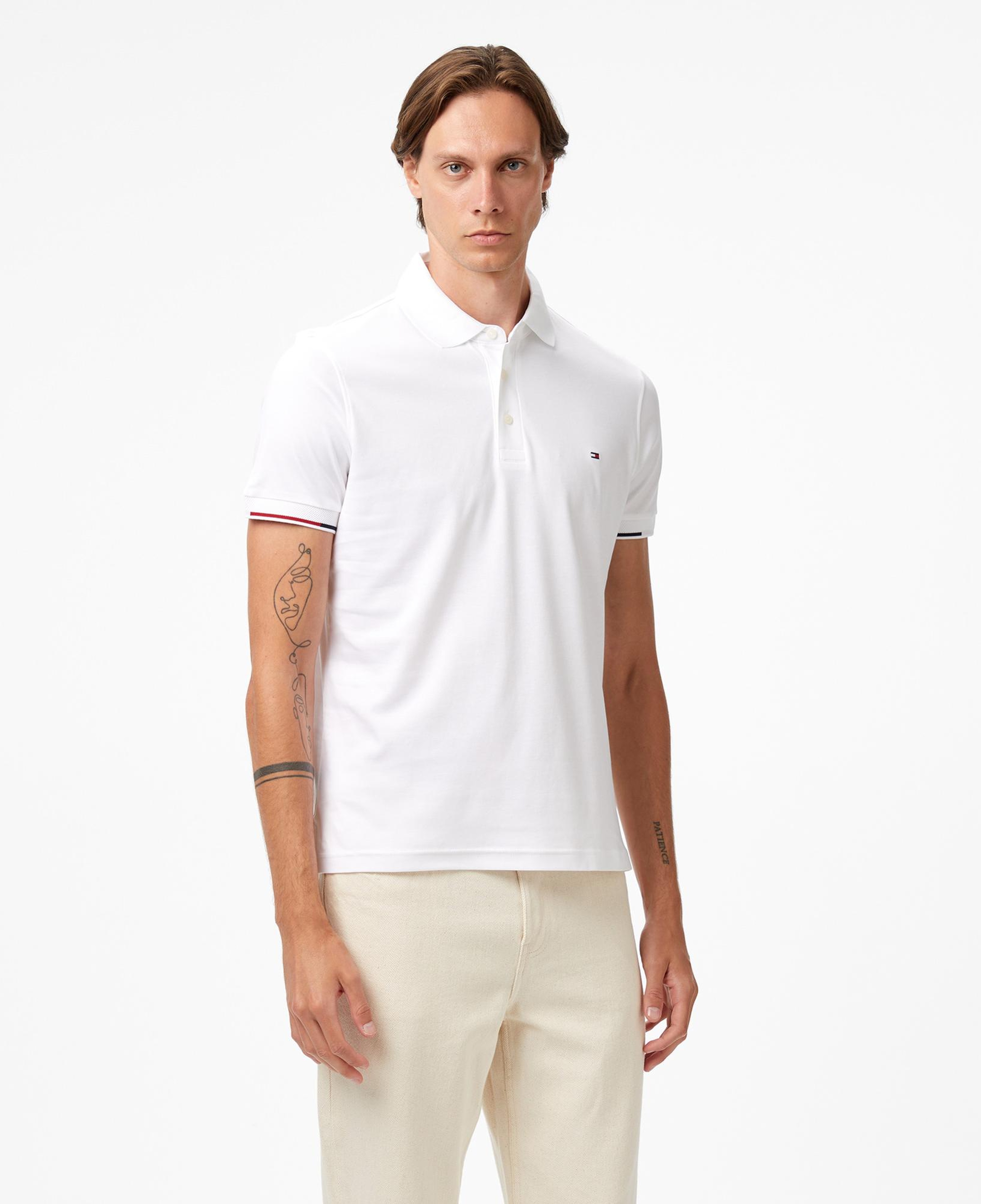 Tommy Hilfiger İnterlock Flagcuff Slim Fit Erkek Beyaz Polo Yaka T-Shirt