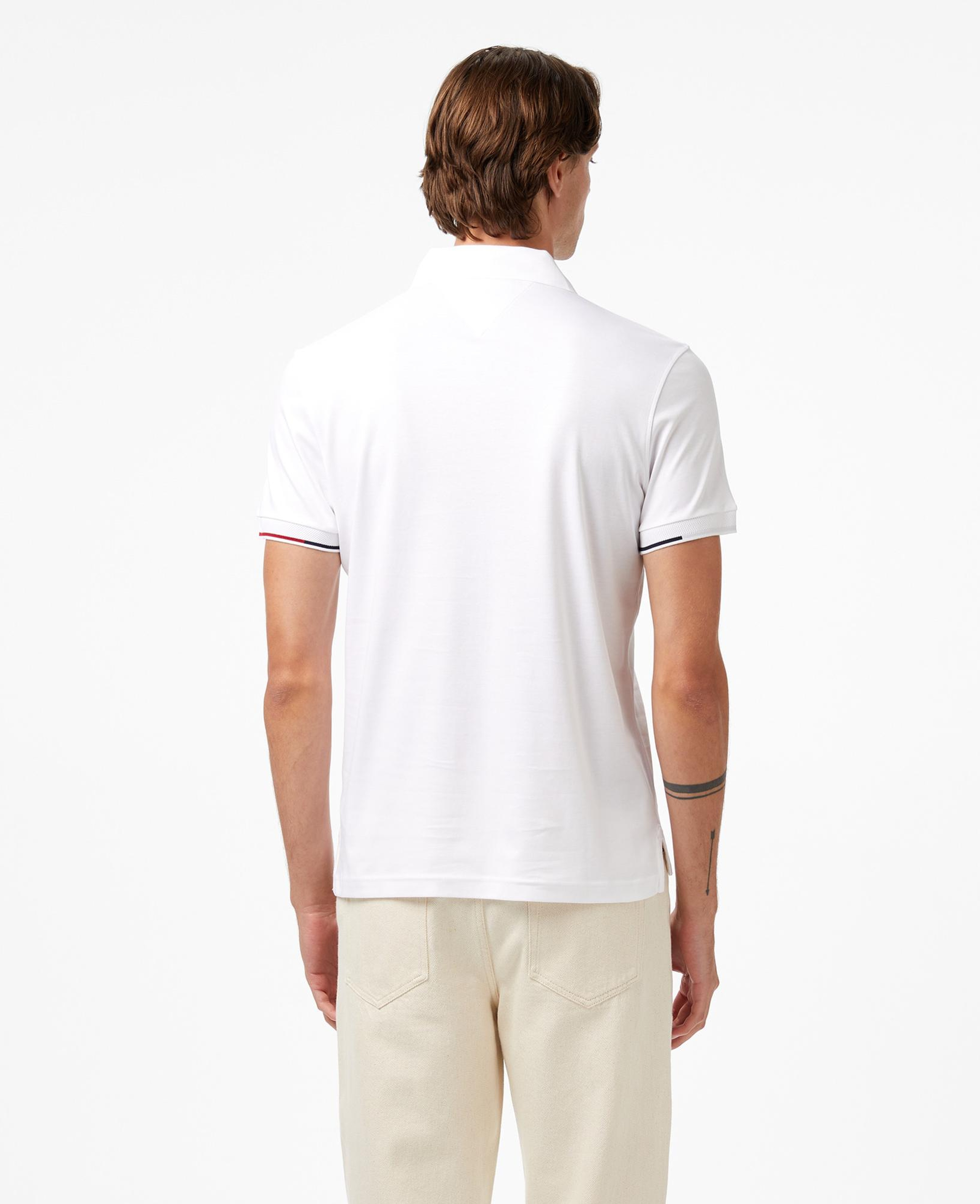 Tommy Hilfiger İnterlock Flagcuff Slim Fit Erkek Beyaz Polo Yaka T-Shirt