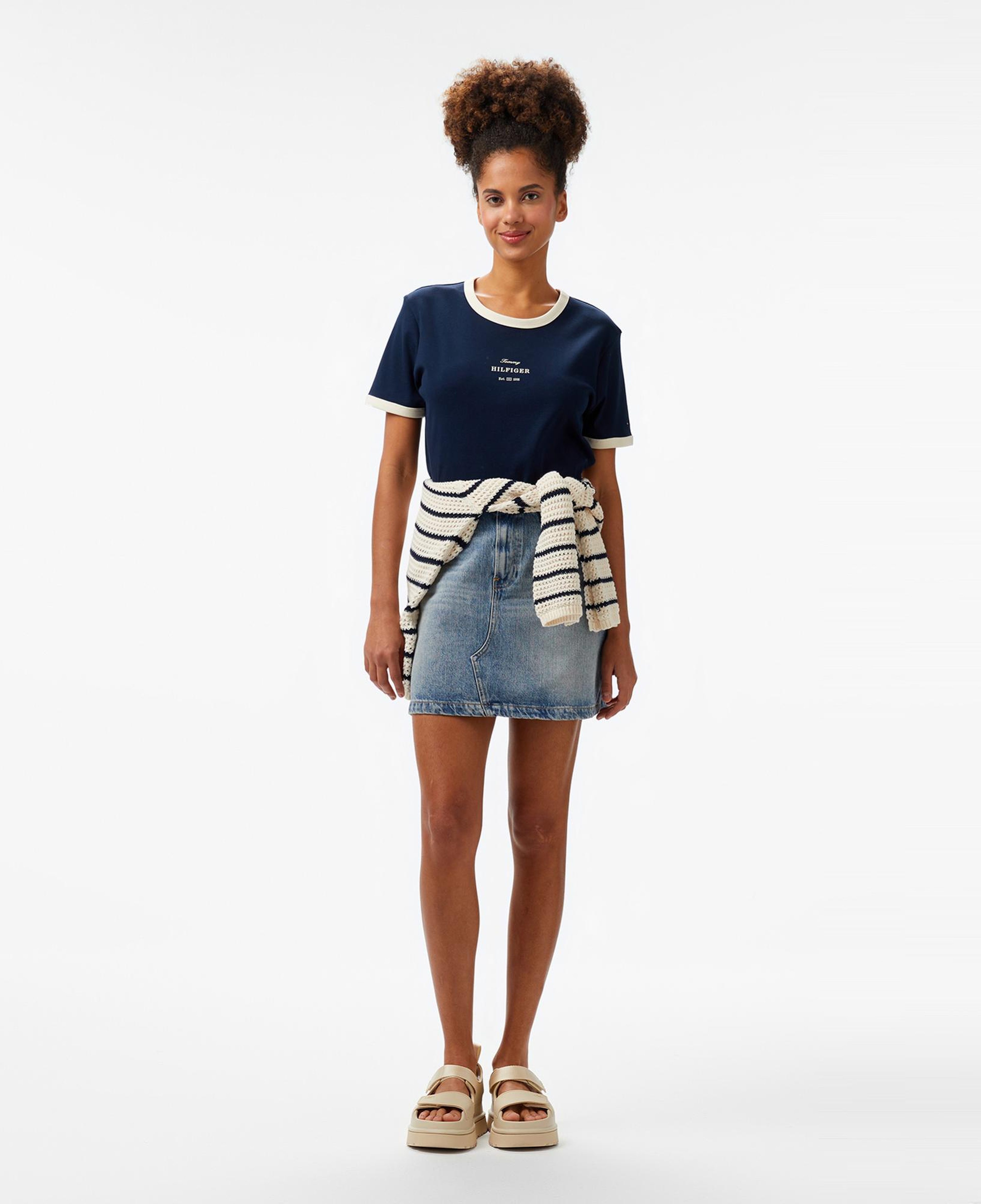 Tommy Hilfiger Reg Monotype Stripe Kadın Lacivert T-Shirt