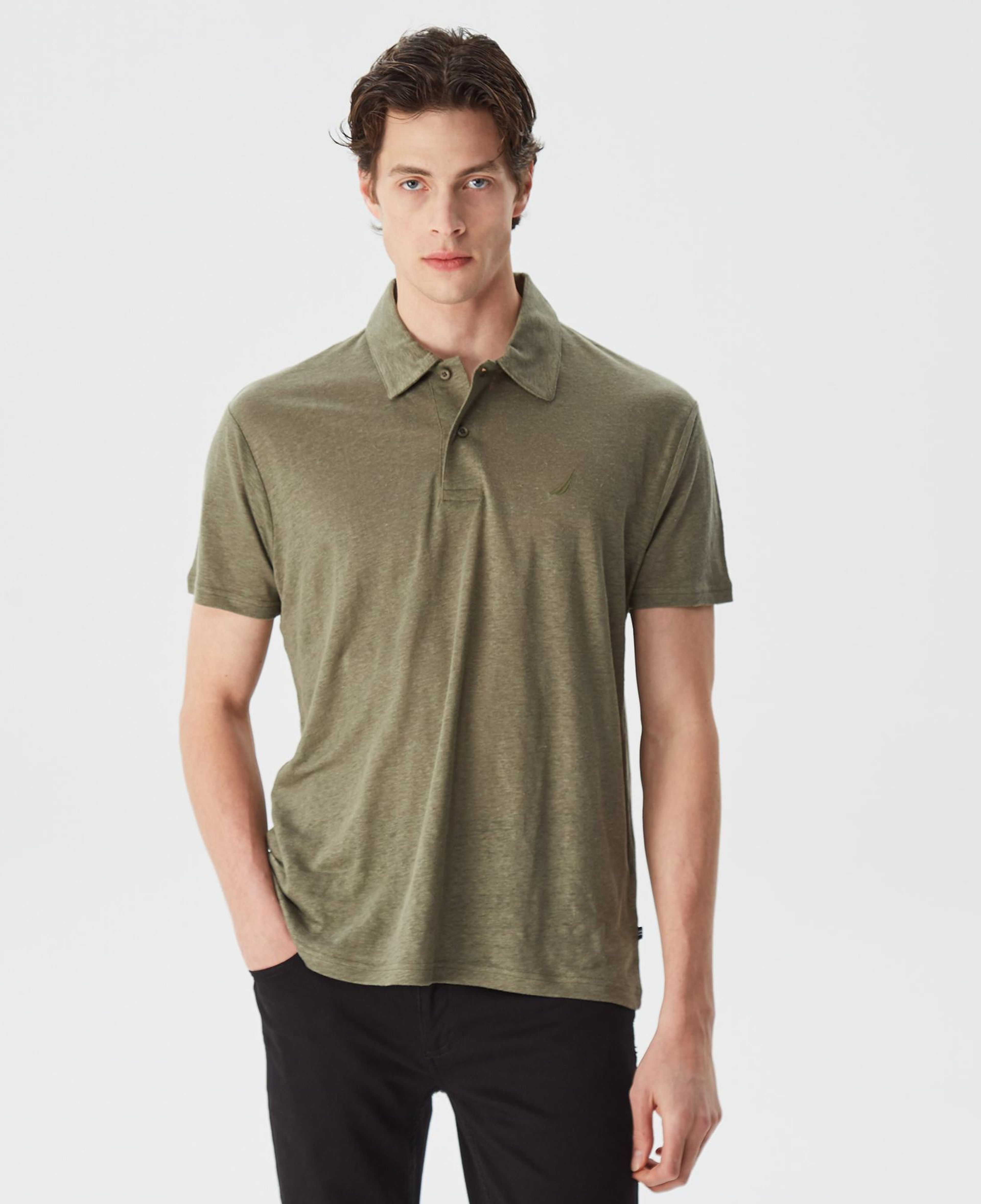 Nautica Erkek Yeşil Classic Fit Kısa Kollu Keten Polo Yaka T-Shirt
