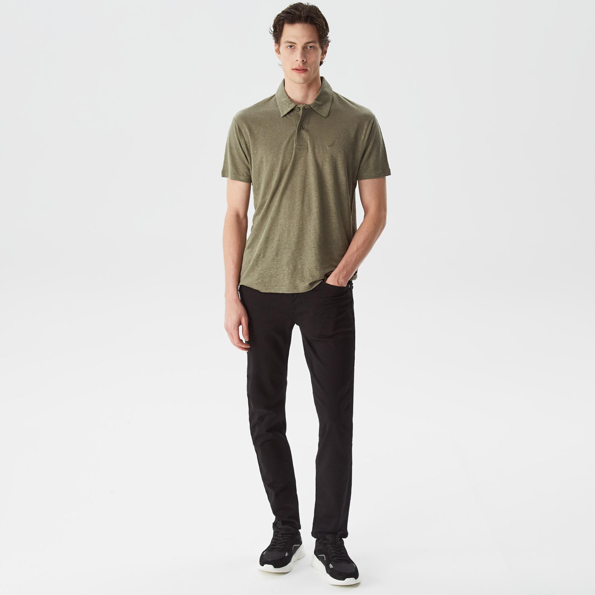 Nautica Erkek Yeşil Classic Fit Kısa Kollu Keten Polo Yaka T-Shirt