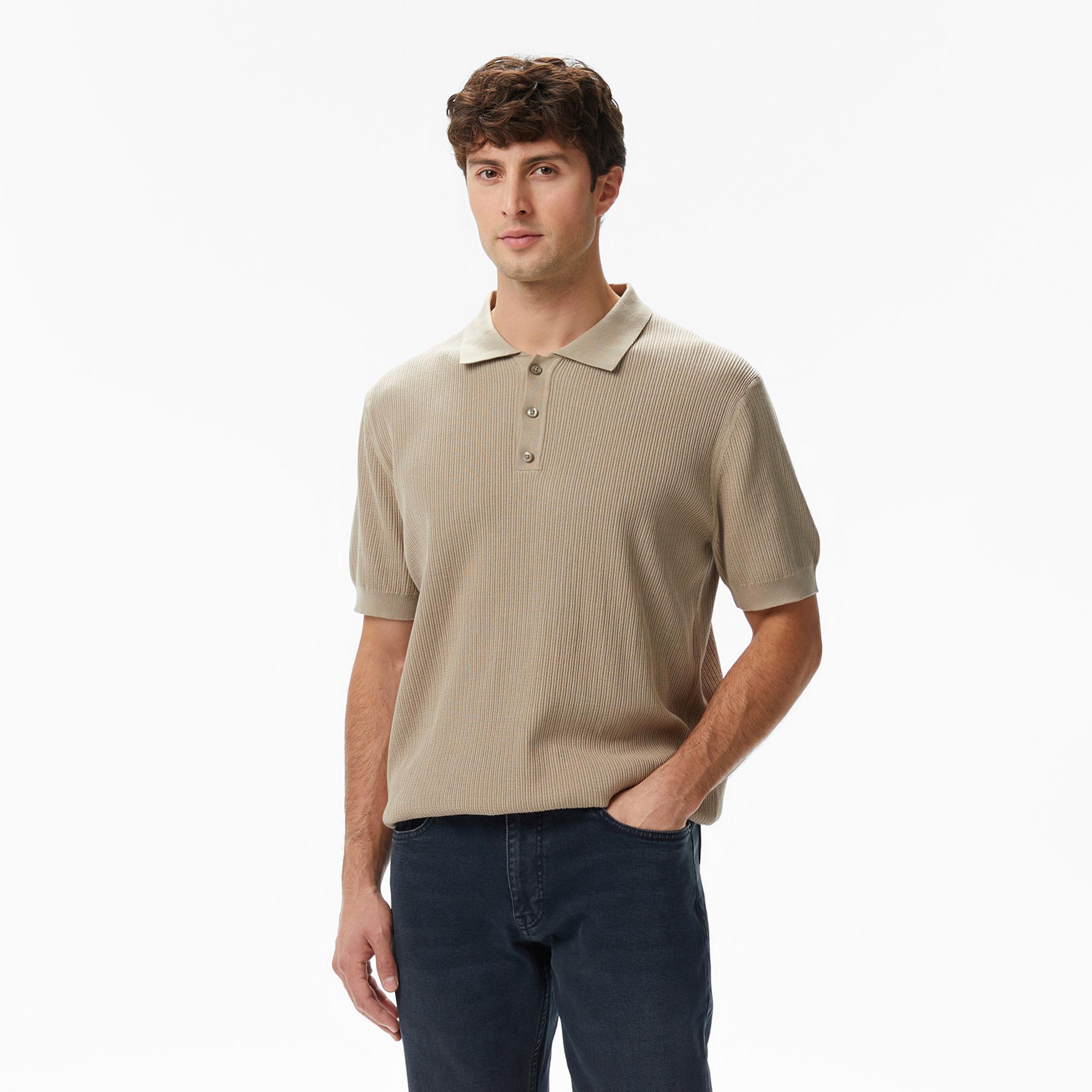 Nautica Erkek Bej Regular Fit Kısa Kollu Triko