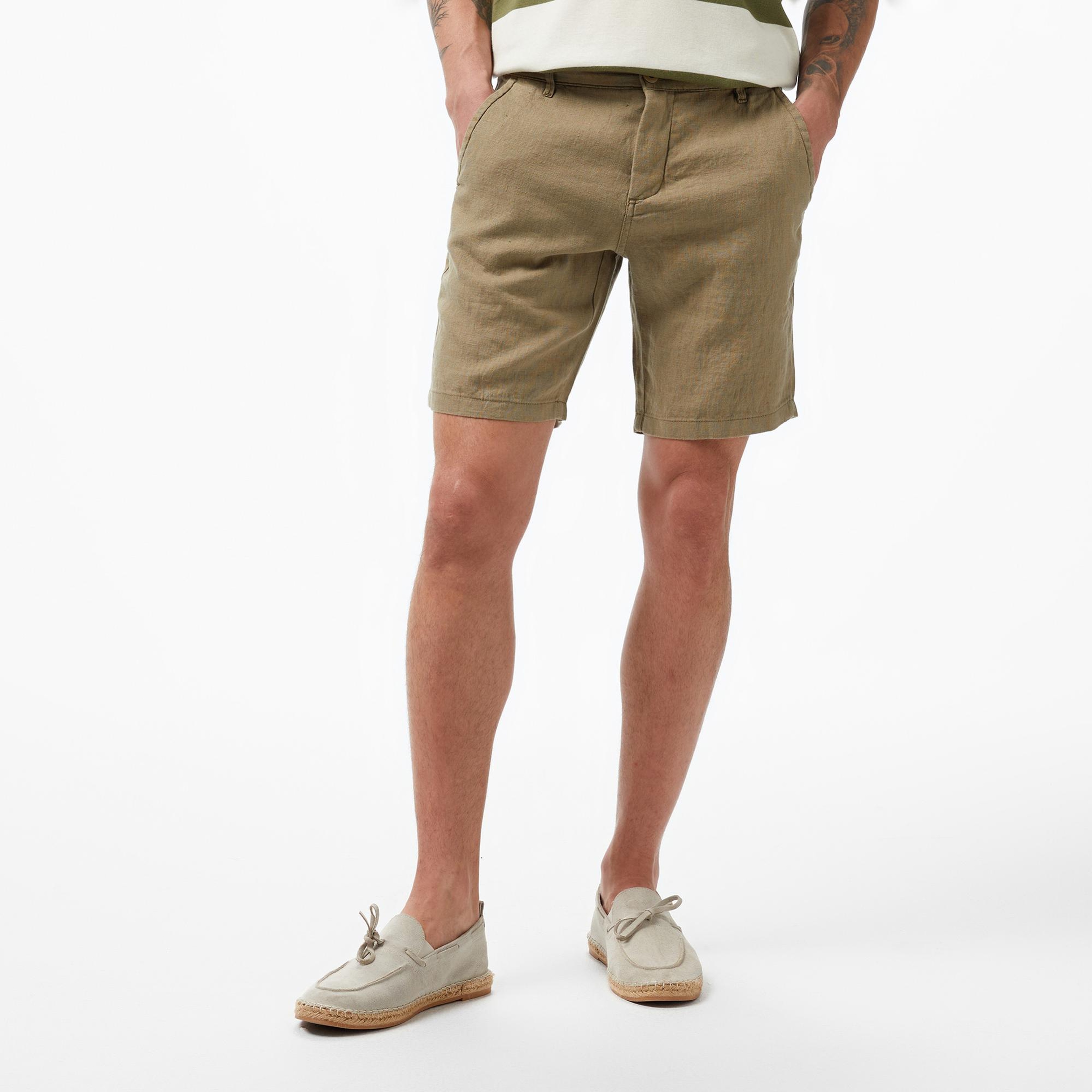 Nautica Erkek Yeşil Slim Fit Keten Şort