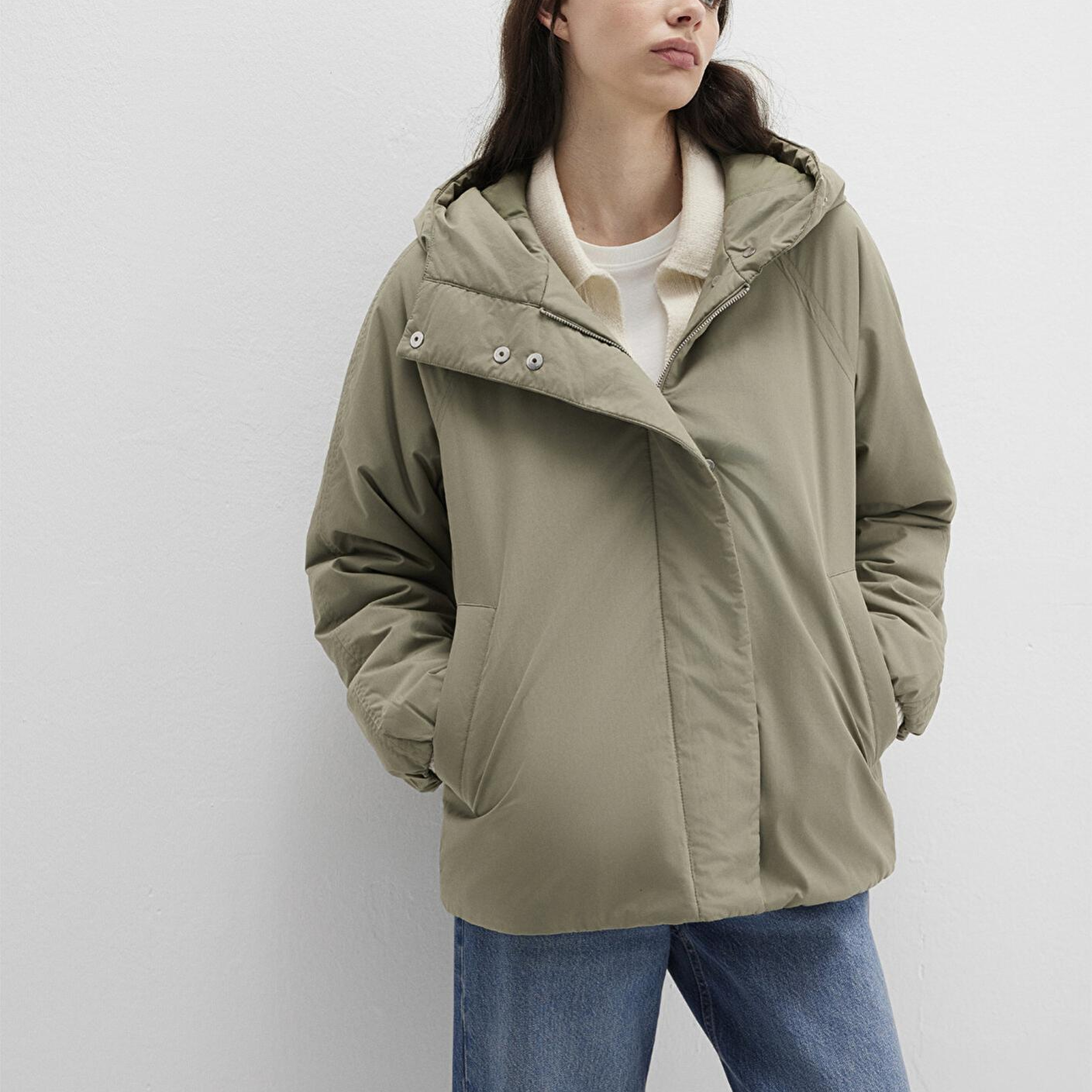 Mavi Kapüşonlu Haki Ceket Loose Fit / Bol Rahat Kesim 1110762-71818