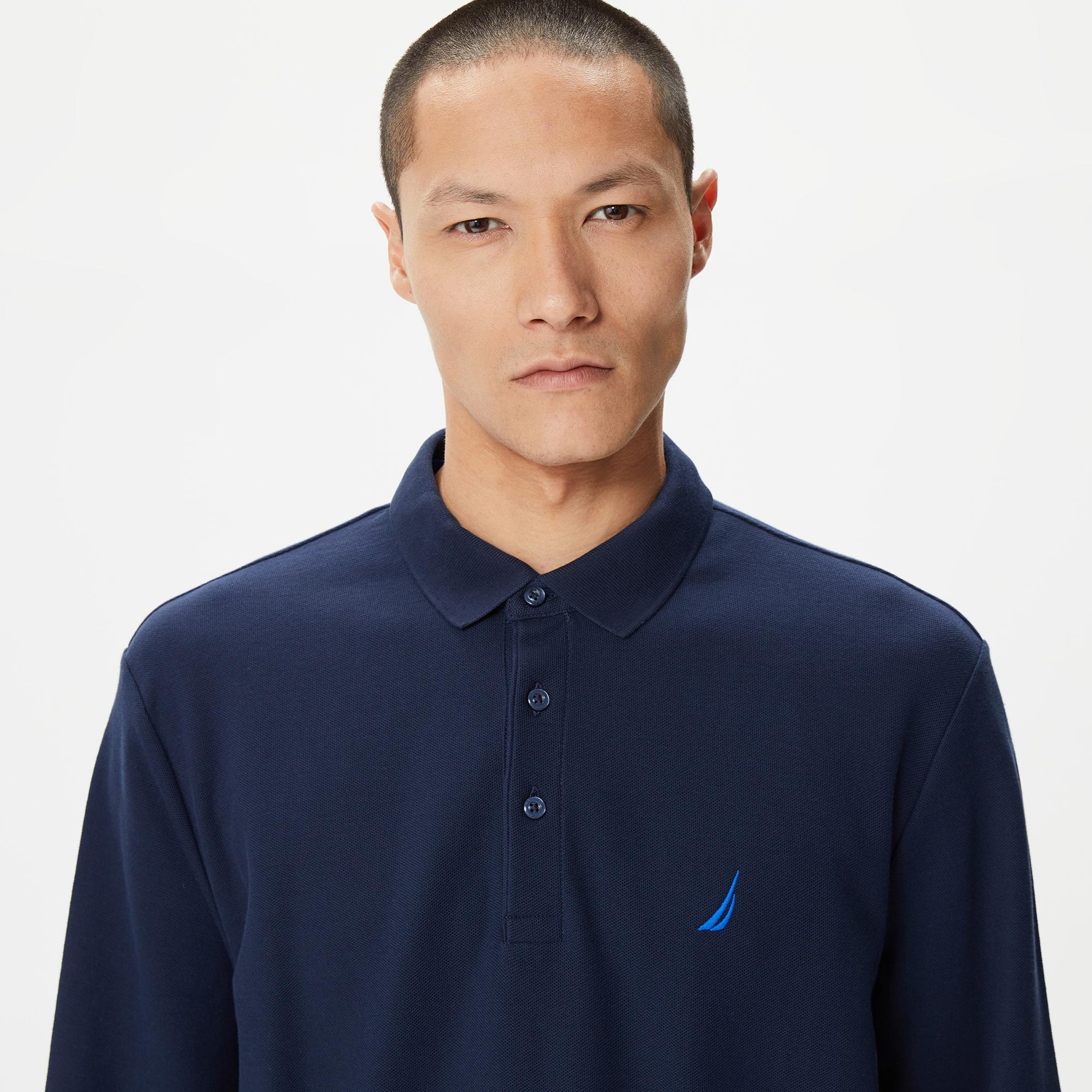 Nautica Erkek Lacivert Classic Fit Uzun Kollu Polo Yaka T-Shirt