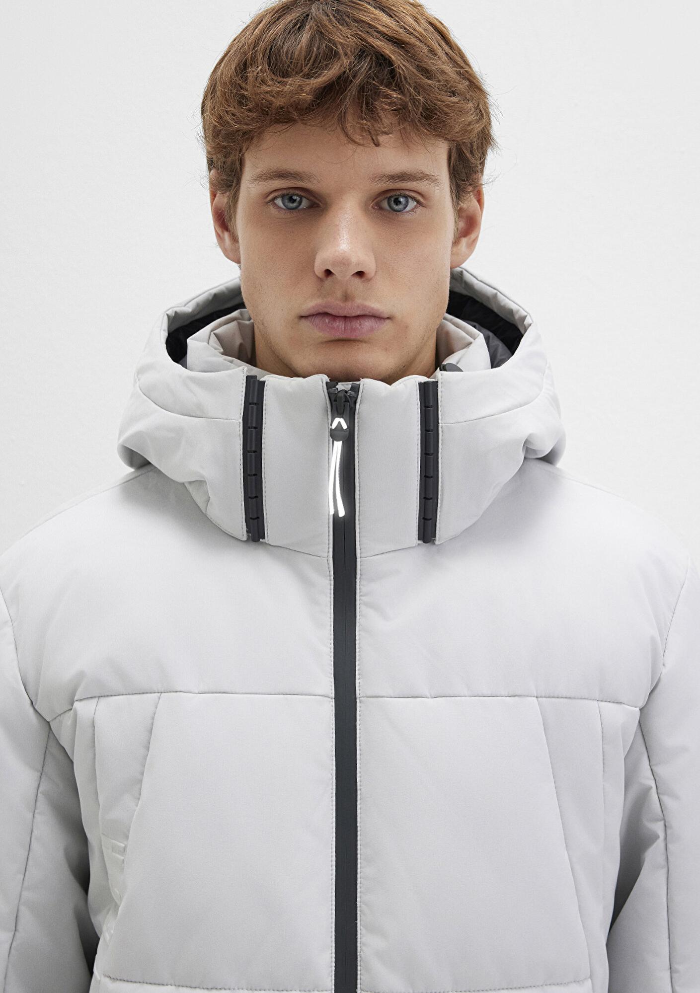 Mavi Su İtici Kapüşonlu Gri Şişme Mont 0110675-70074