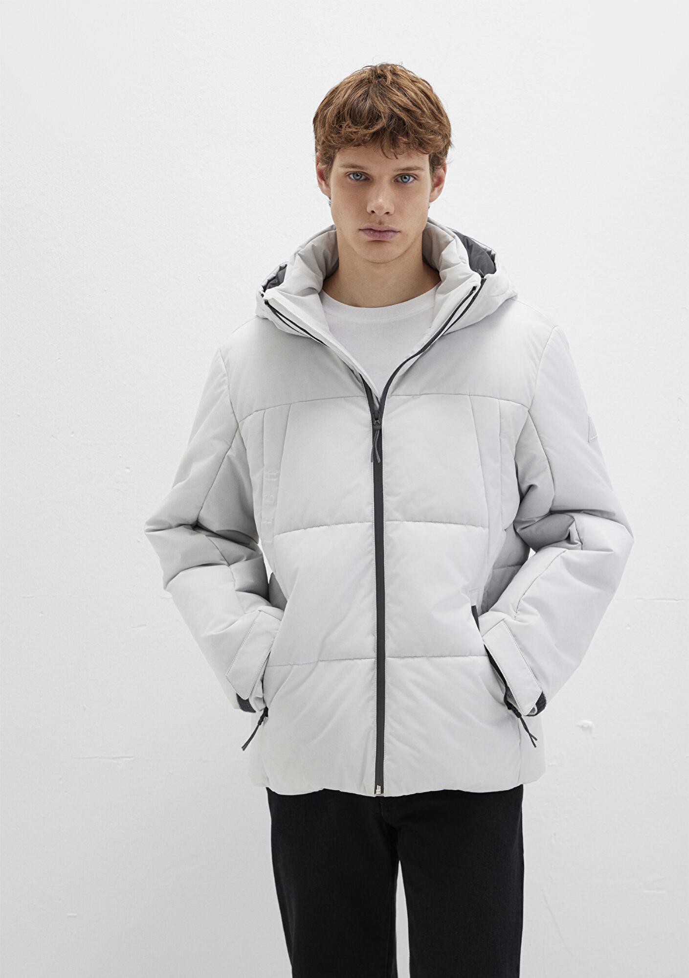 Mavi Su İtici Kapüşonlu Gri Şişme Mont 0110675-70074