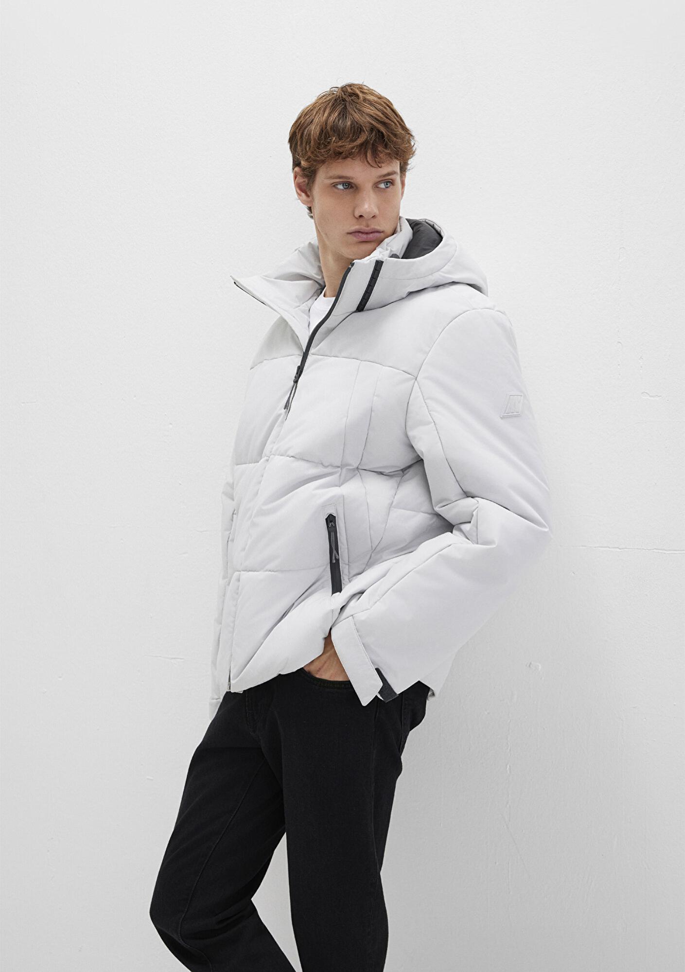 Mavi Su İtici Kapüşonlu Gri Şişme Mont 0110675-70074