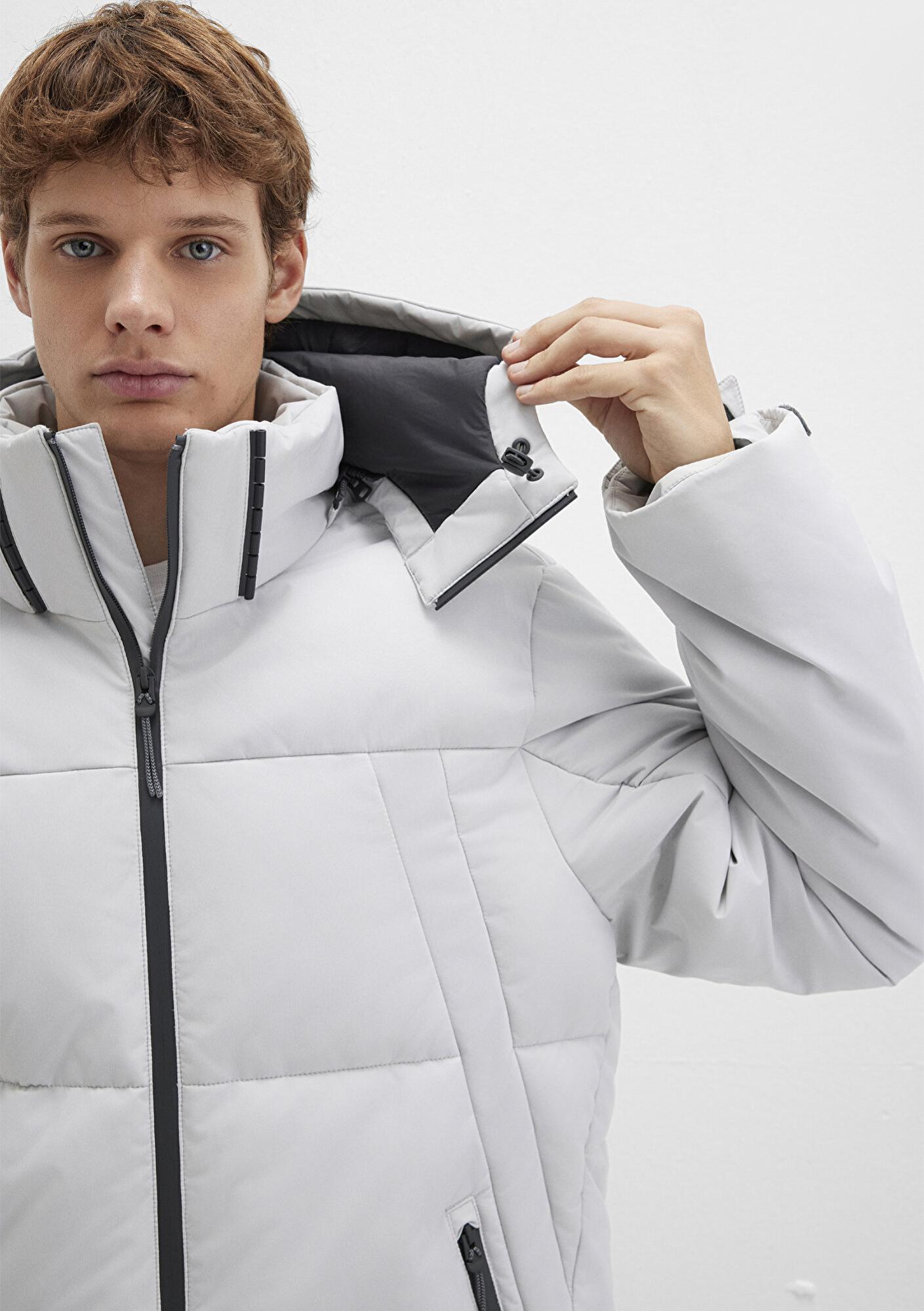 Mavi Su İtici Kapüşonlu Gri Şişme Mont 0110675-70074