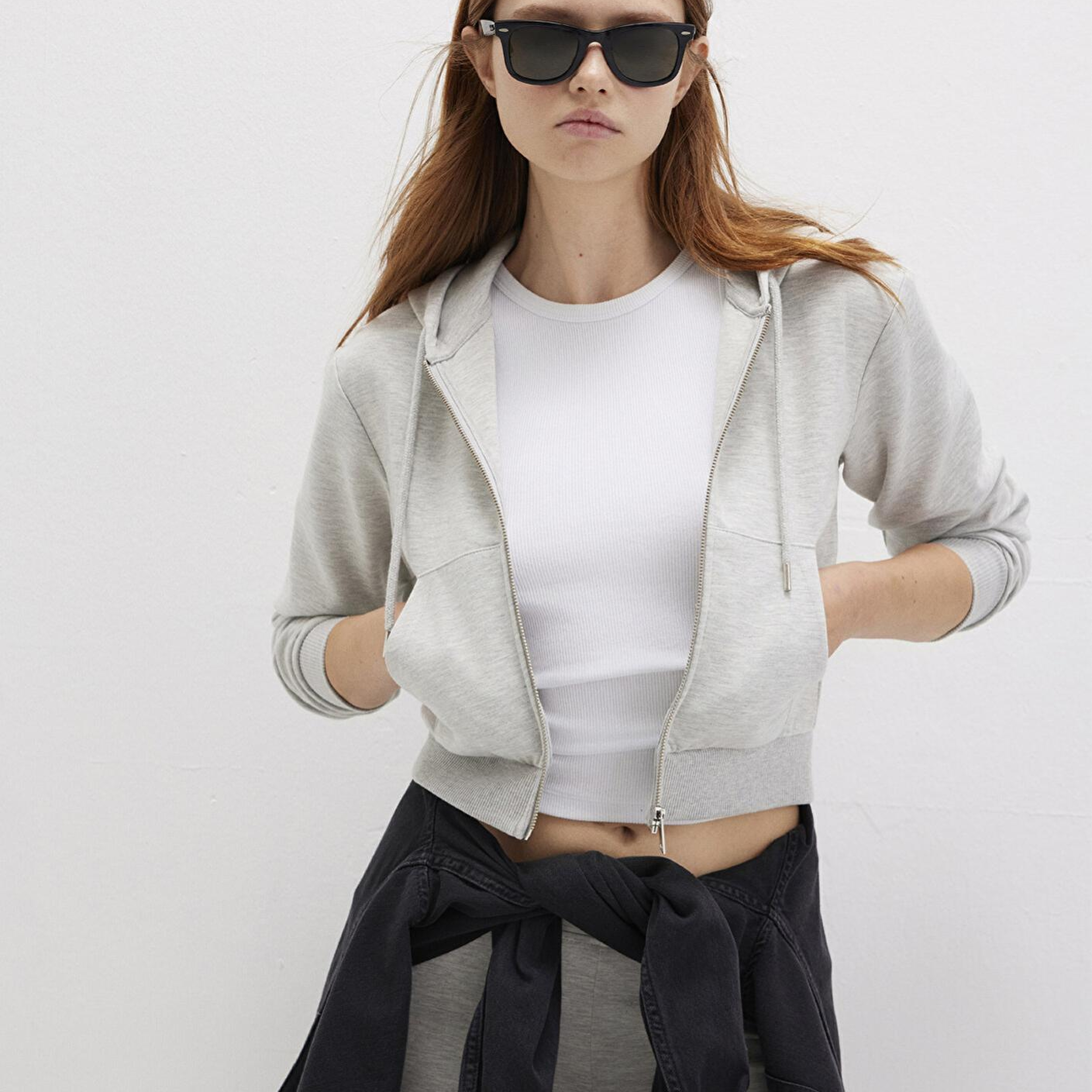 Mavi Kapüşonlu Gri İnterlok Sweatshirt 1S10424-88467