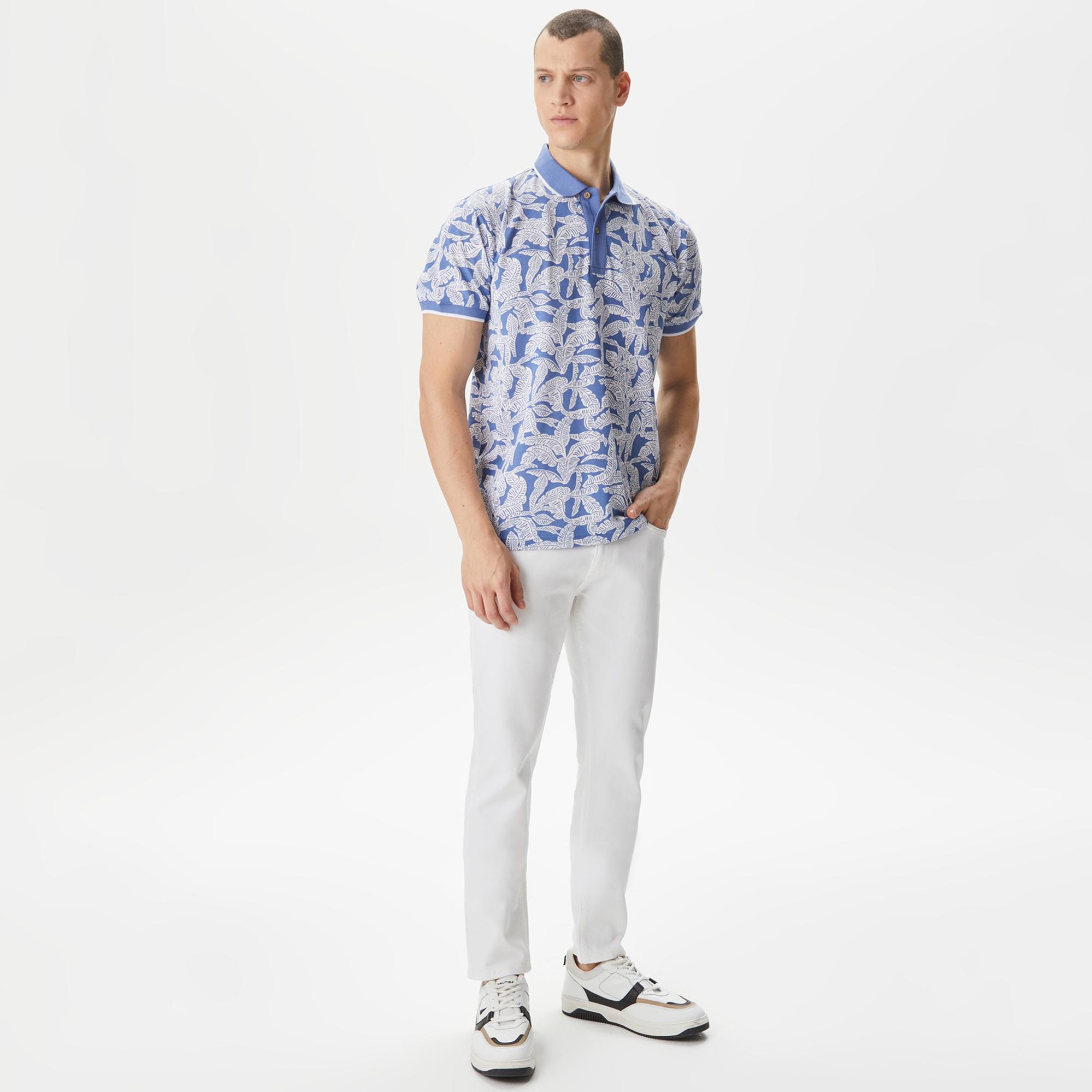 Nautica Erkek Mavi Classic Fit Kısa Kollu Baskılı Polo Yaka T-Shirt