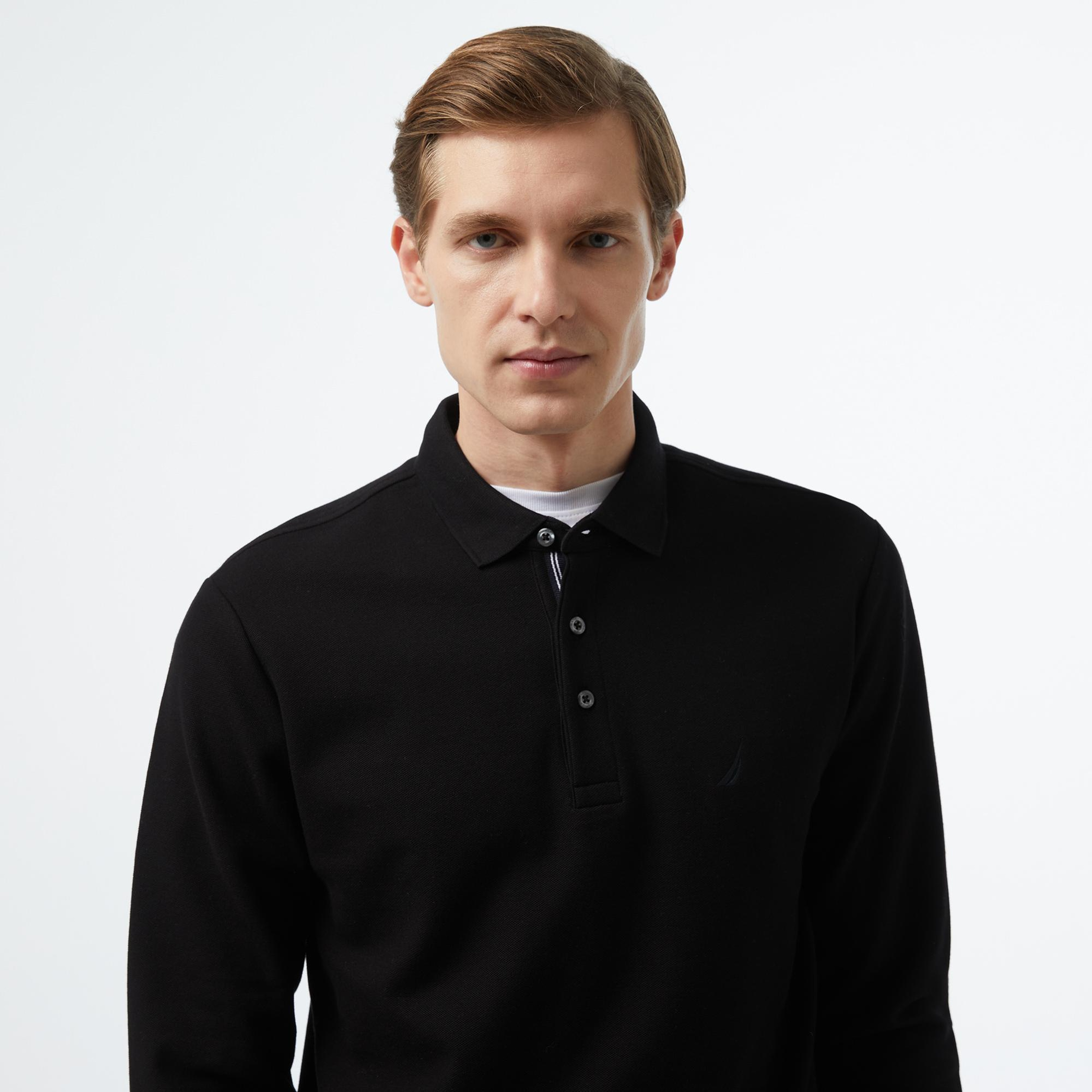 Nautica Erkek Siyah Slim Fit Uzun Kollu Polo Yaka T-Shirt