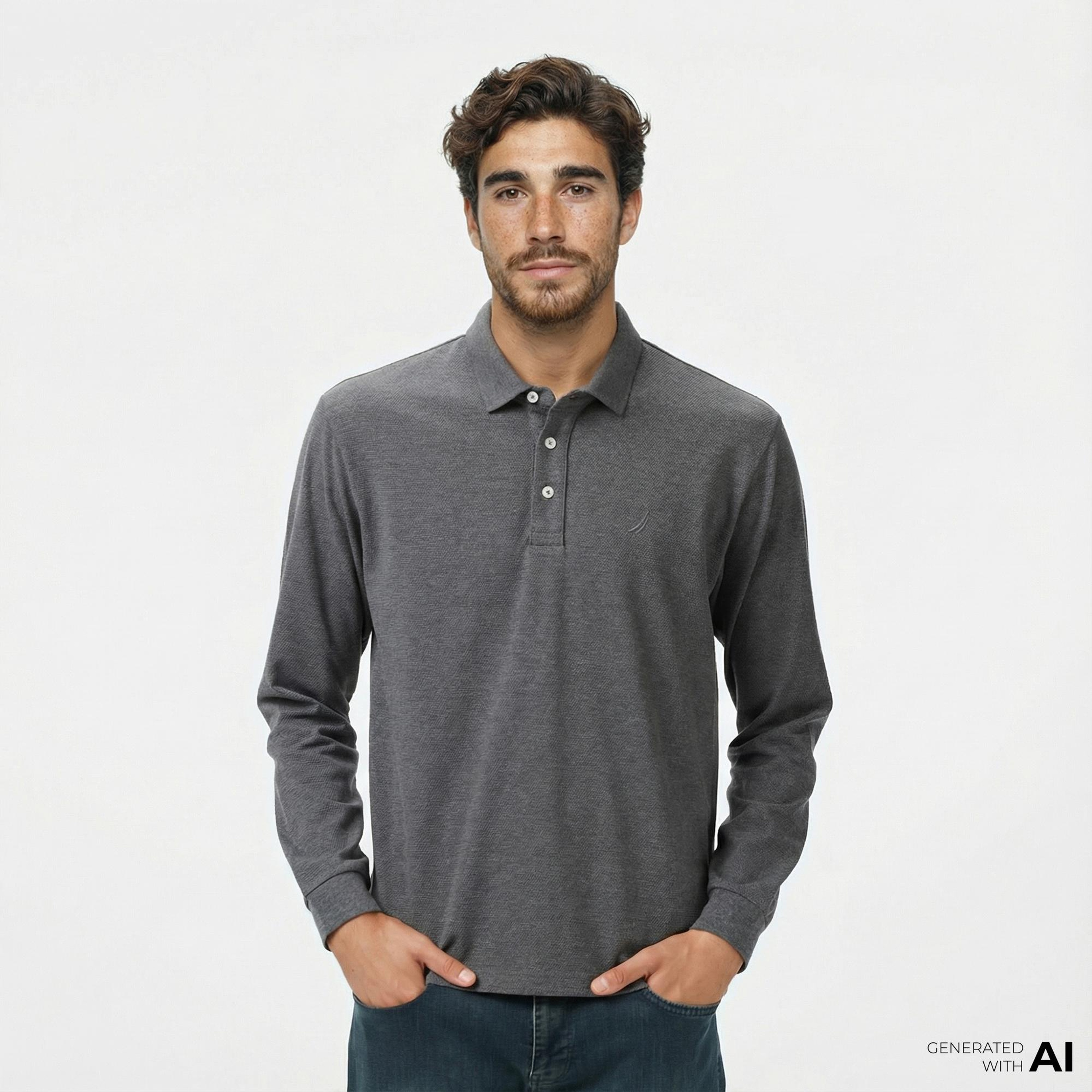 Nautica Erkek Gri Classic Fit Uzun Kollu Polo Yaka T-Shirt