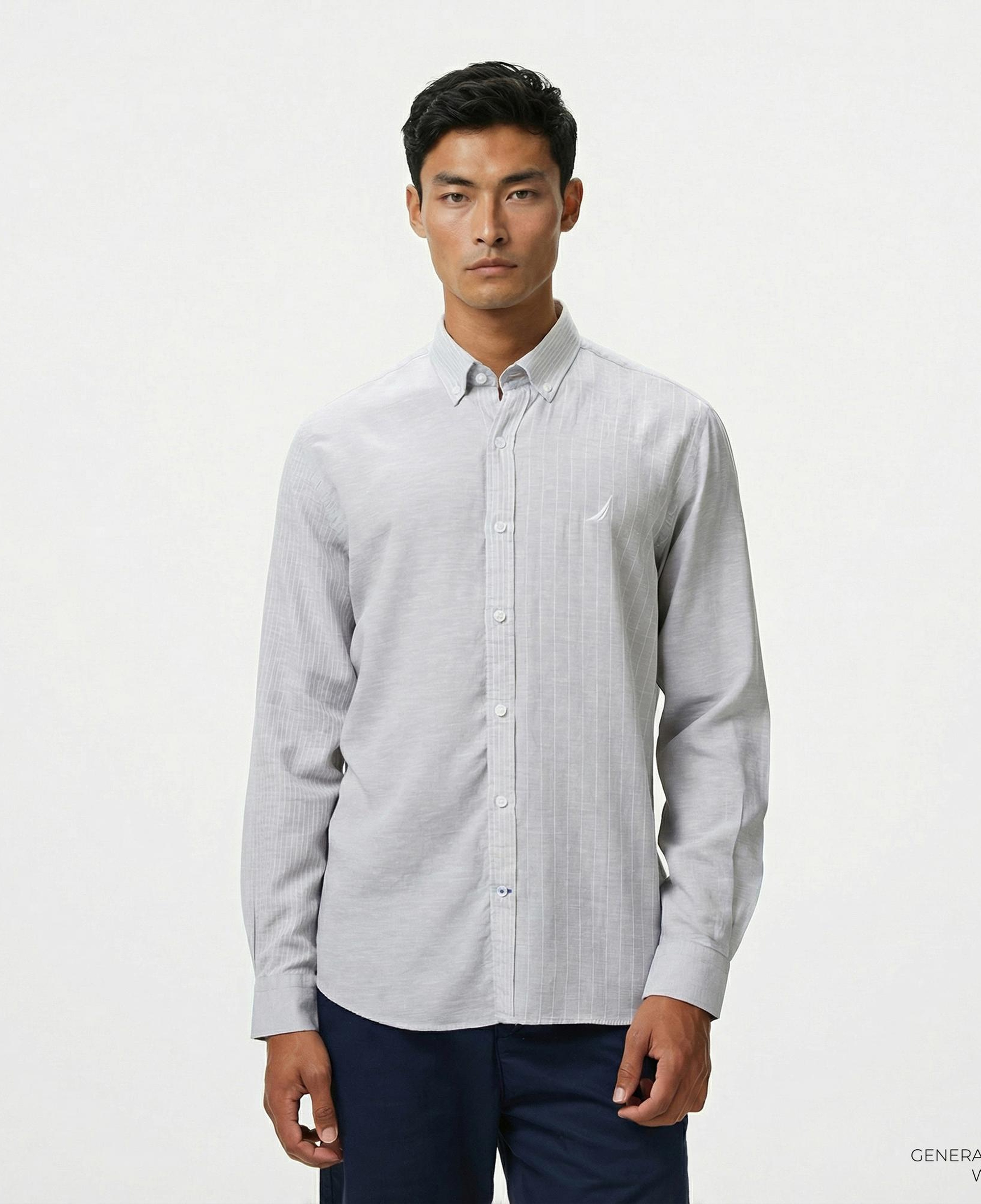 Nautica Erkek Gri Classic Fit Çizgili Gömlek