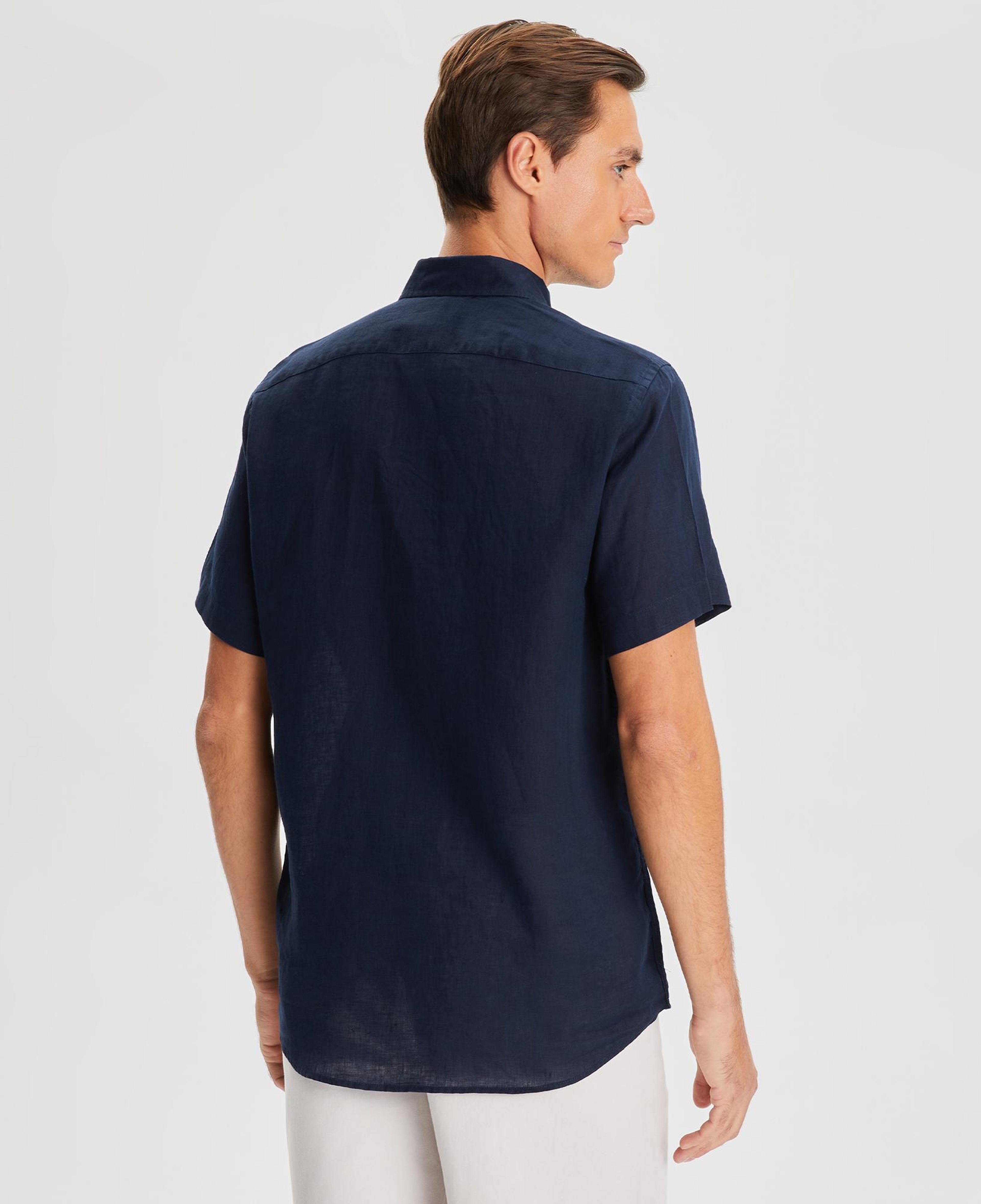 Nautica Erkek Lacivert Classic Fit Kısa Kollu Keten Gömlek