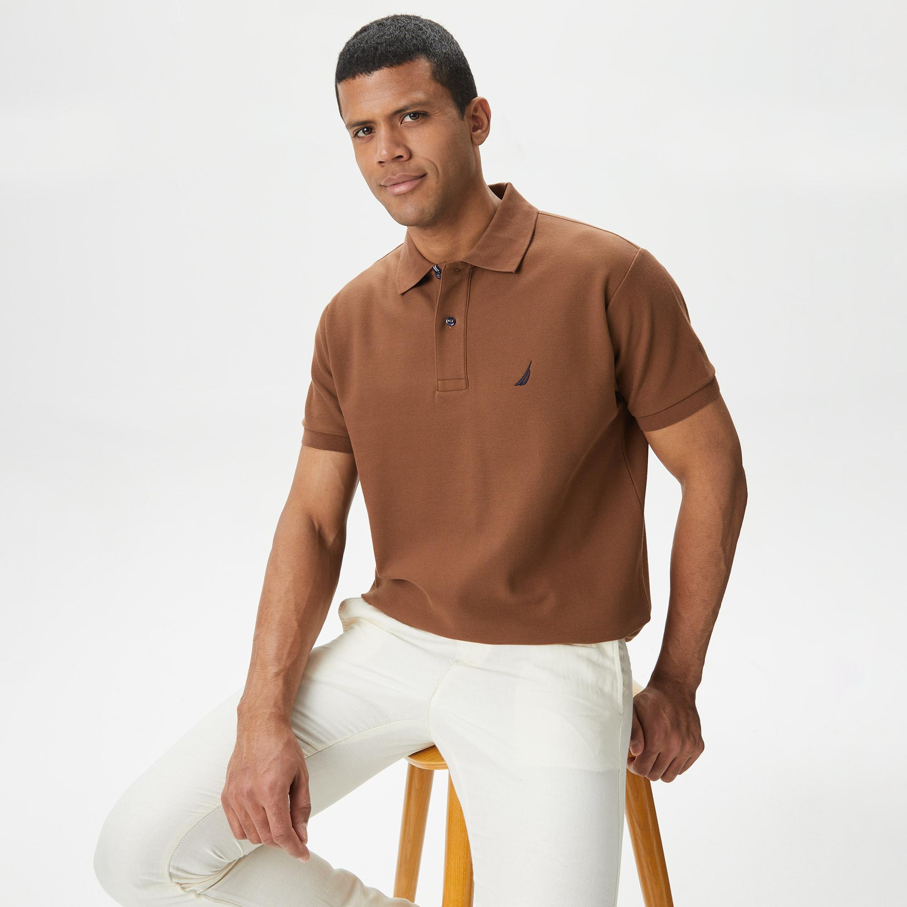 Nautica Erkek Kahverengi Classic Fit Kısa Kollu Polo Yaka T-Shirt