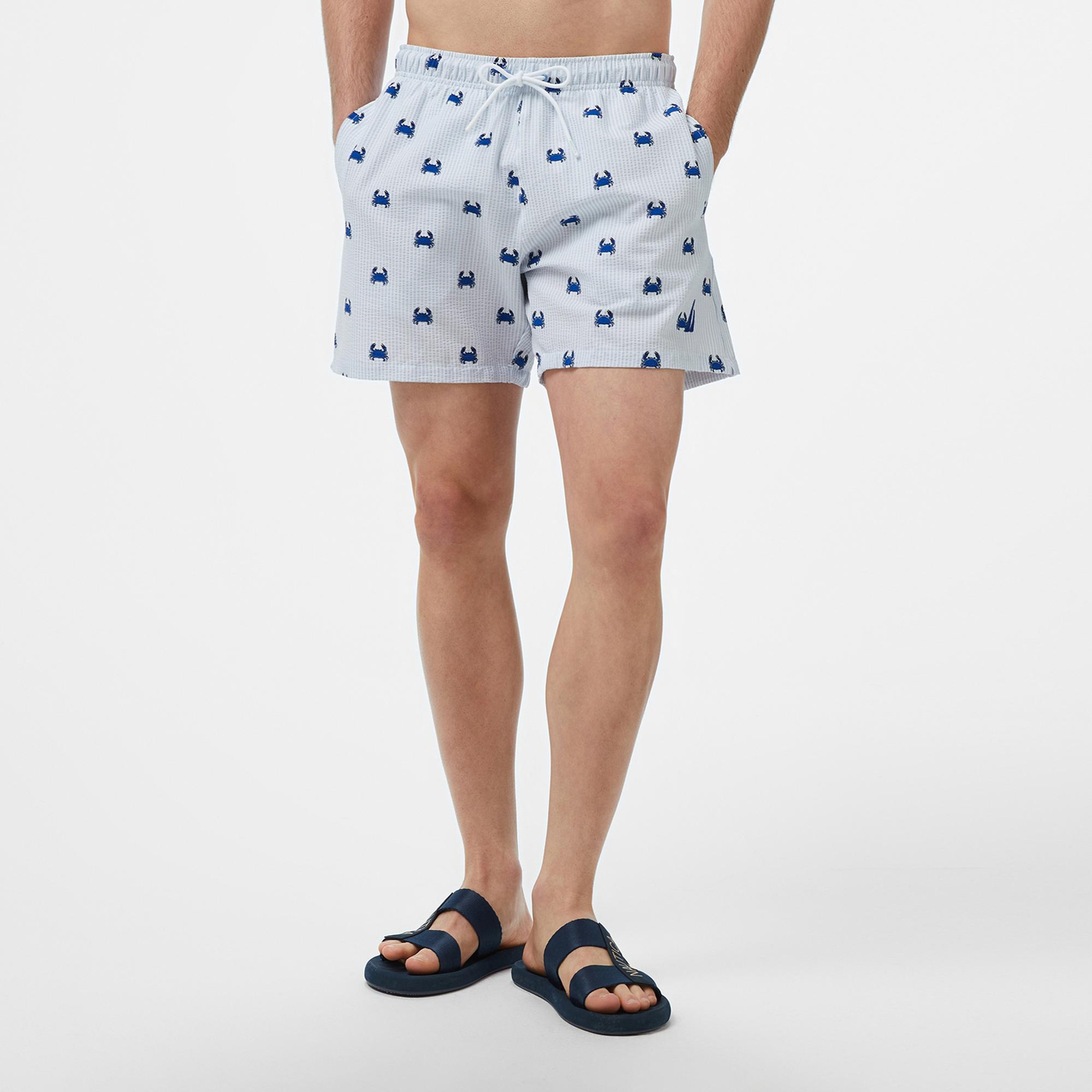 Nautica Erkek Mavi Regular Fit Çizgili Deniz Şortu