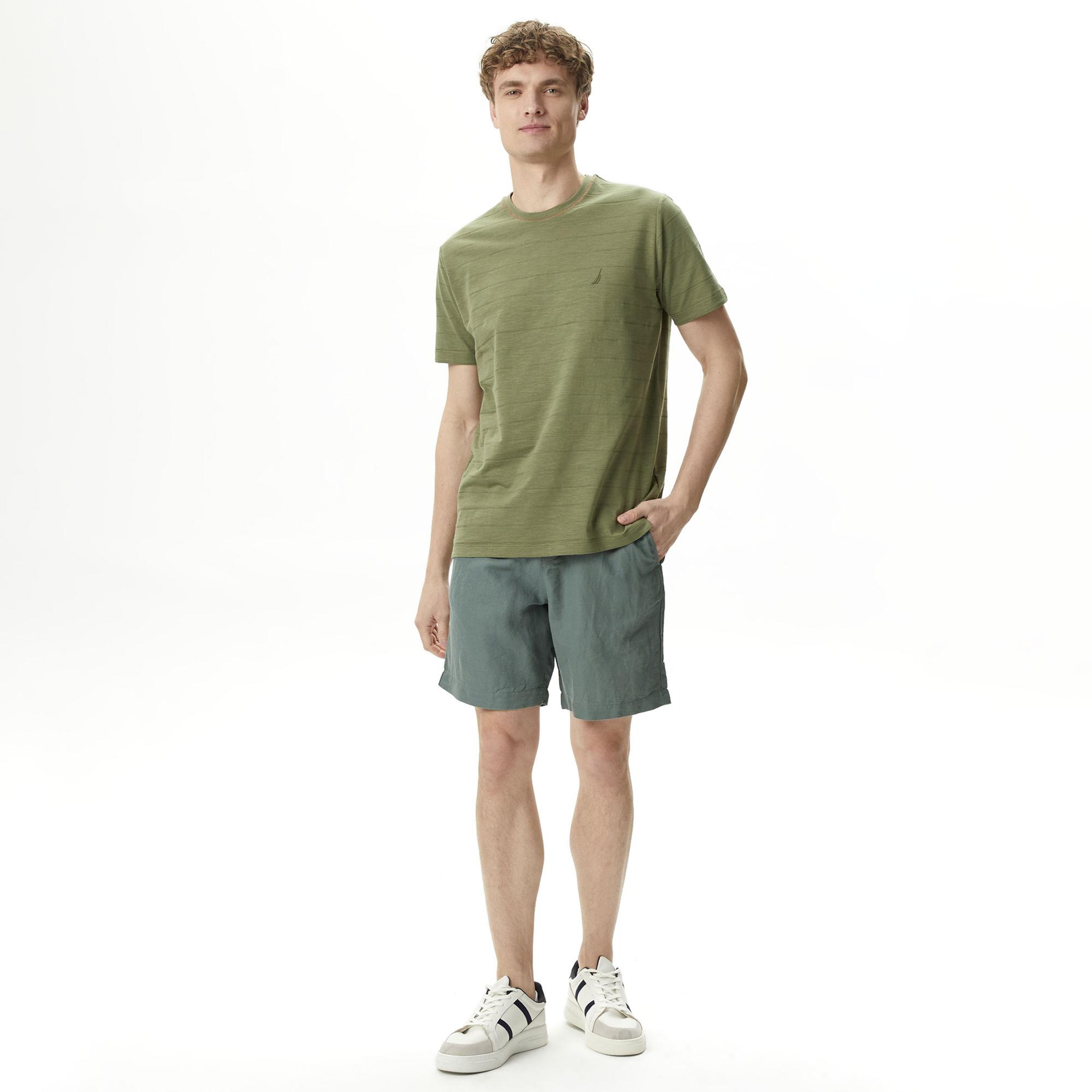 Nautica Erkek Yeşil Classic Fit Keten Bermuda