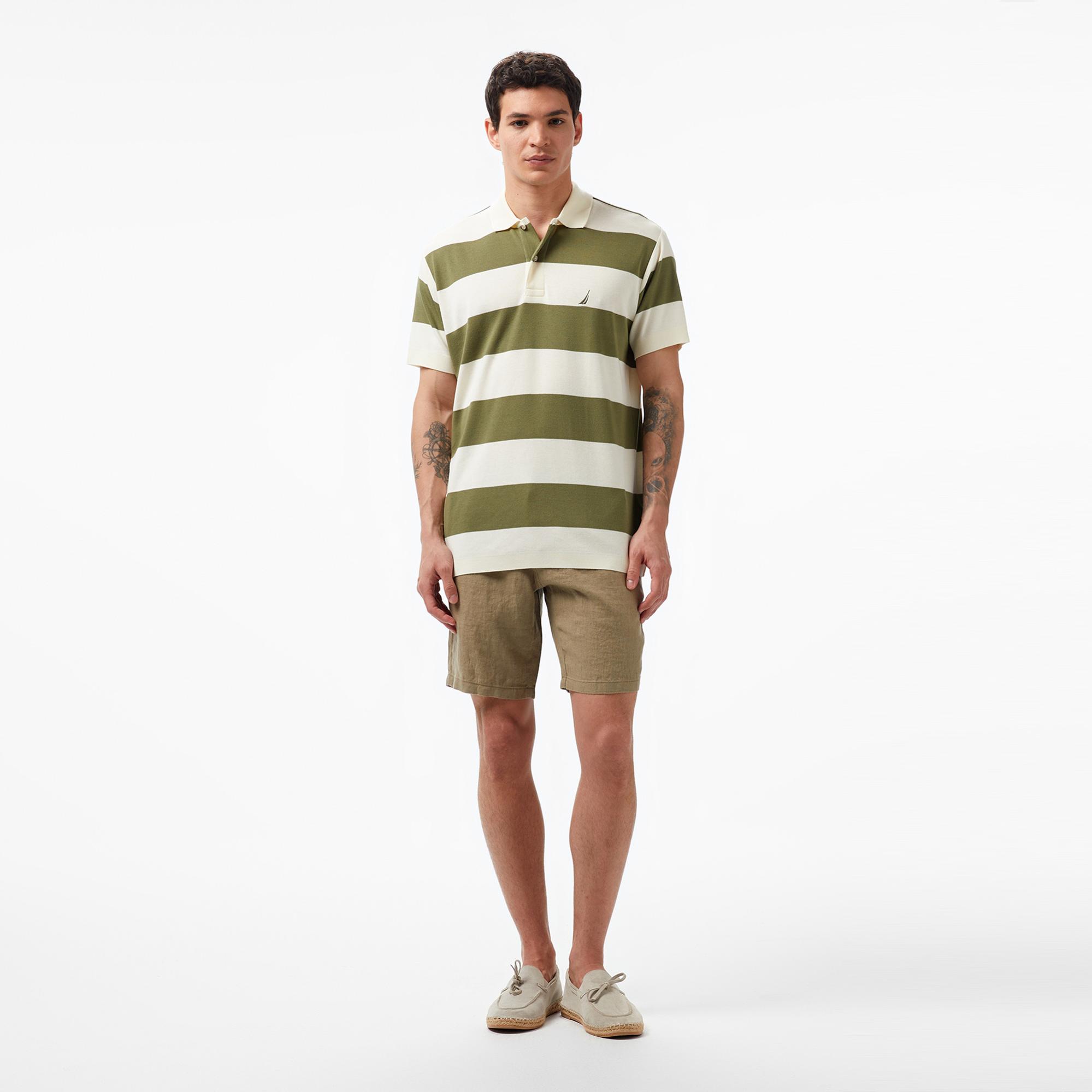 Nautica Erkek Yeşil Classic Fit Kısa Kollu Çizgili Polo Yaka T-Shirt