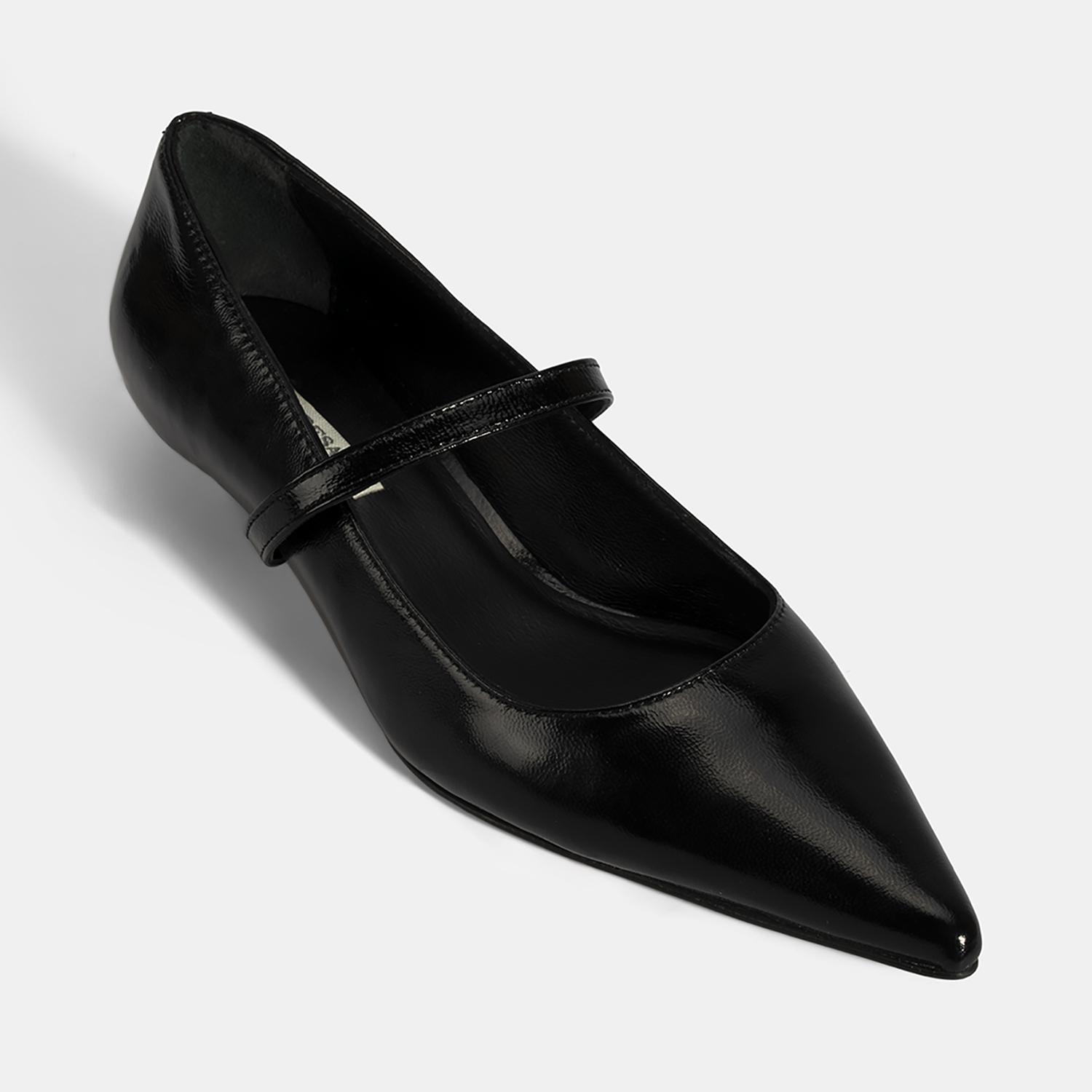 Kadın Siyah İnce Kısa Topuklu Deri Ayakkabı