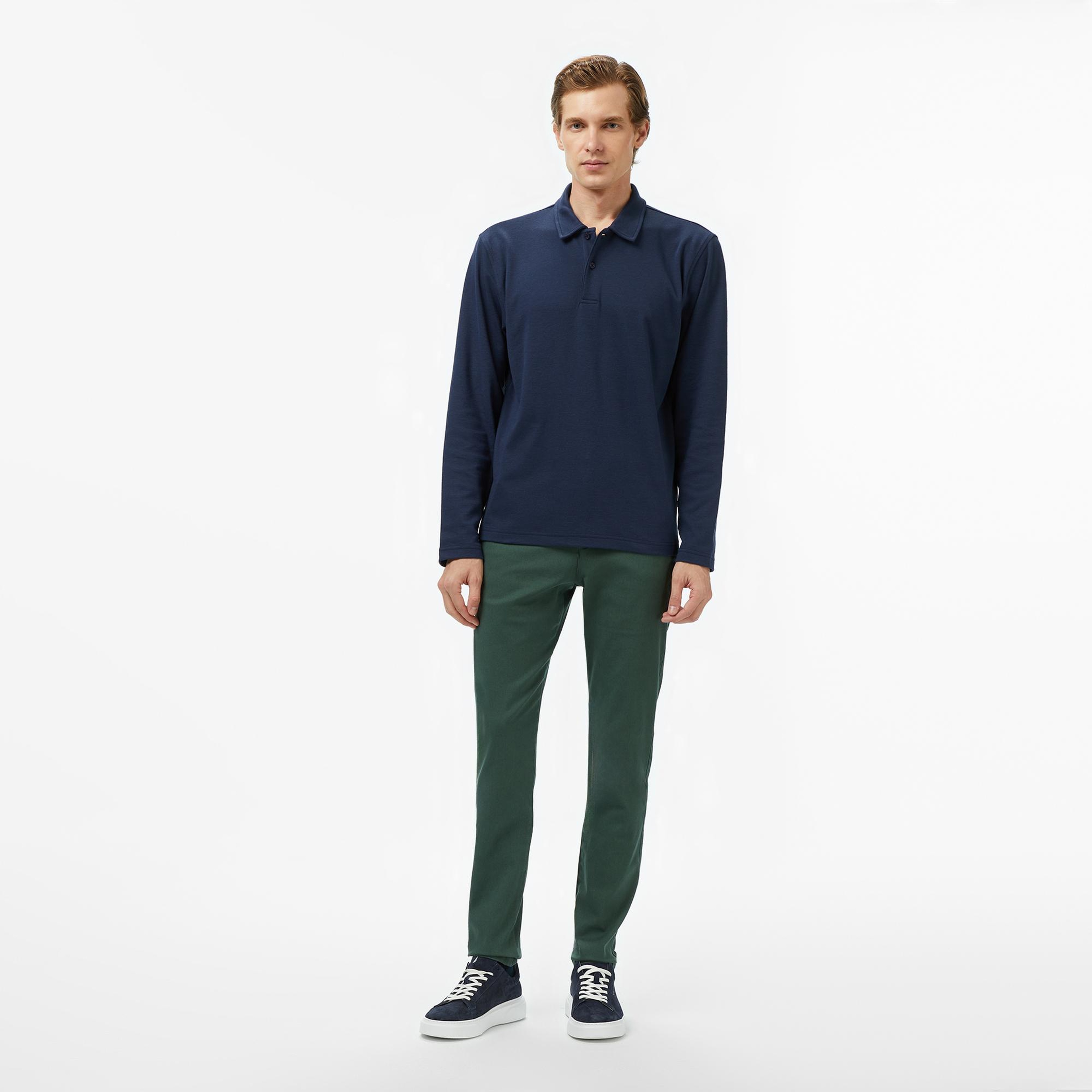 Nautica Erkek Lacivert Classic Fit Uzun Kollu Polo Yaka T-Shirt