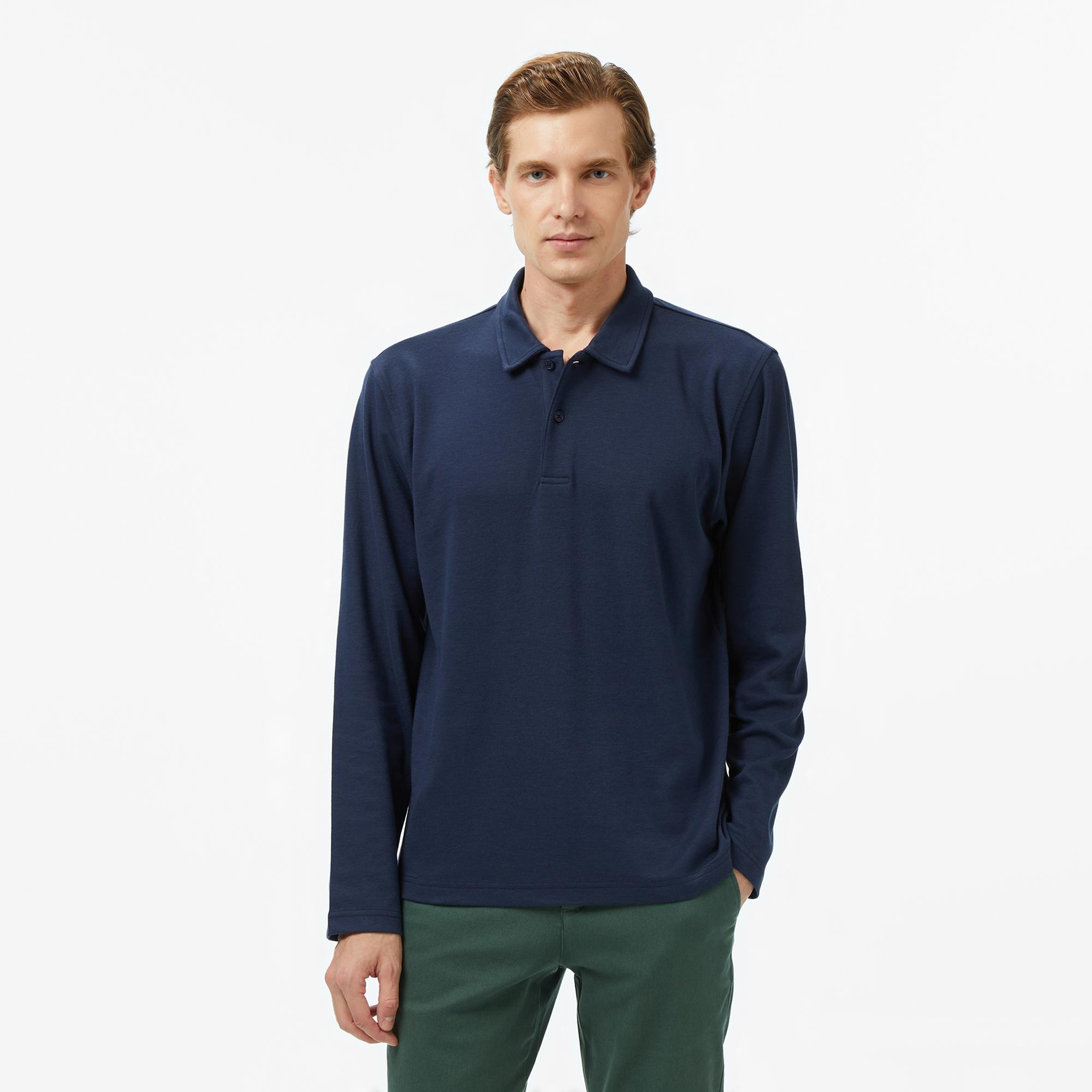 Nautica Erkek Lacivert Classic Fit Uzun Kollu Polo Yaka T-Shirt